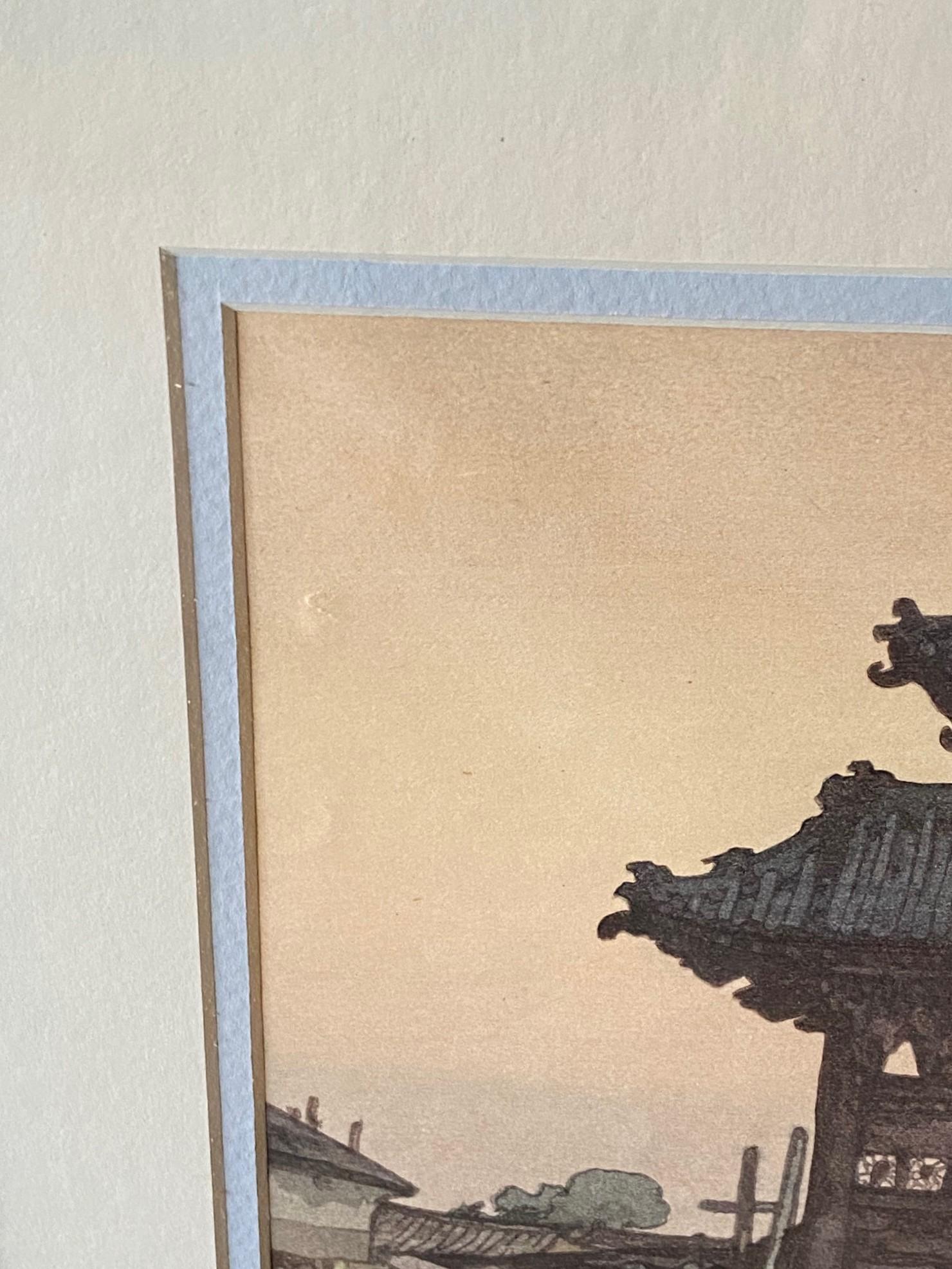 Japonais Hiroshi Yoshida Signed Japanese Woodblock Print Market in Mukden, Jizuri Seal (marché de la gravure sur bois japonaise à Mukden, sceau de Jizuri) en vente