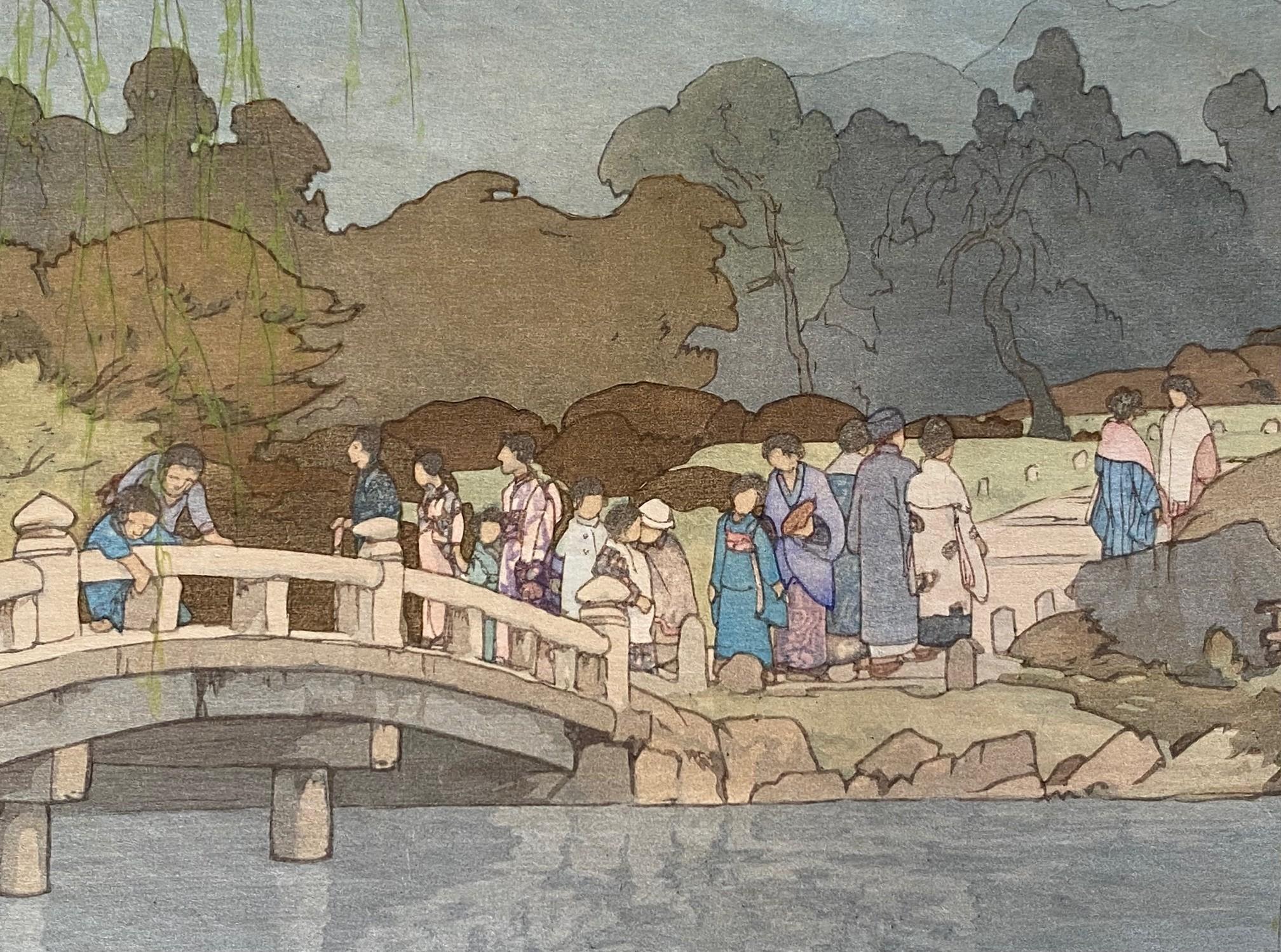 Hiroshi Yoshida, signierter japanischer Holzschnitt mit Maruyama-Park in Kyoto, Jizuri (Japanisch) im Angebot