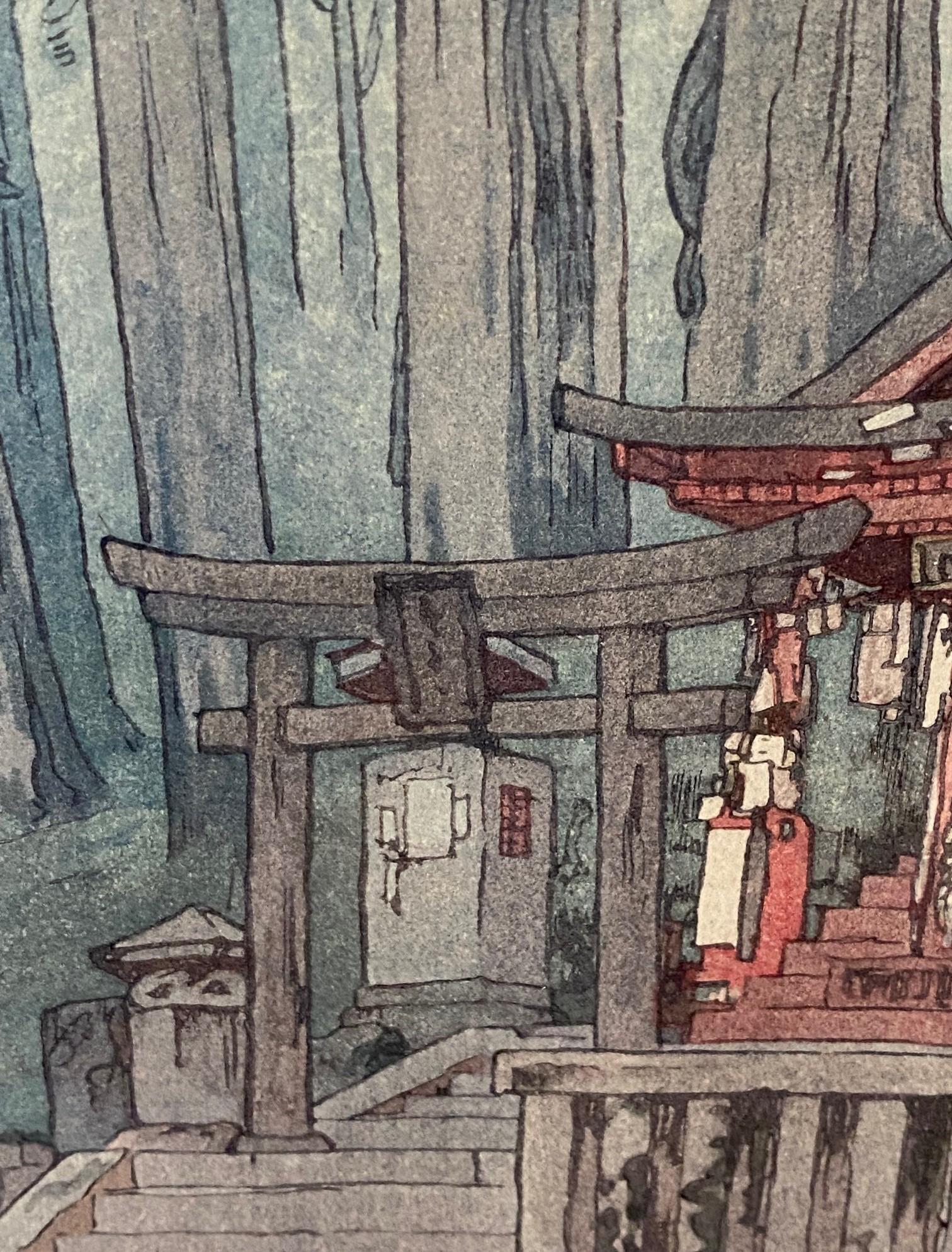 Hiroshi Yoshida Signed Japanese Woodblock Print Misty Day in Nikko, Jizuri Seal For Sale 4