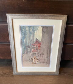 Hiroshi Yoshida Signed Japanese Woodblock Print Misty Day in Nikko, Jizuri Seal