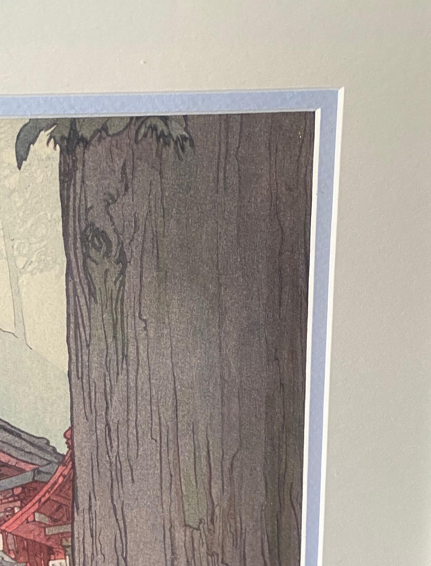 Hiroshi Yoshida Signed Japanese Woodblock Print Misty Day in Nikko, Jizuri Seal In Good Condition For Sale In Studio City, CA