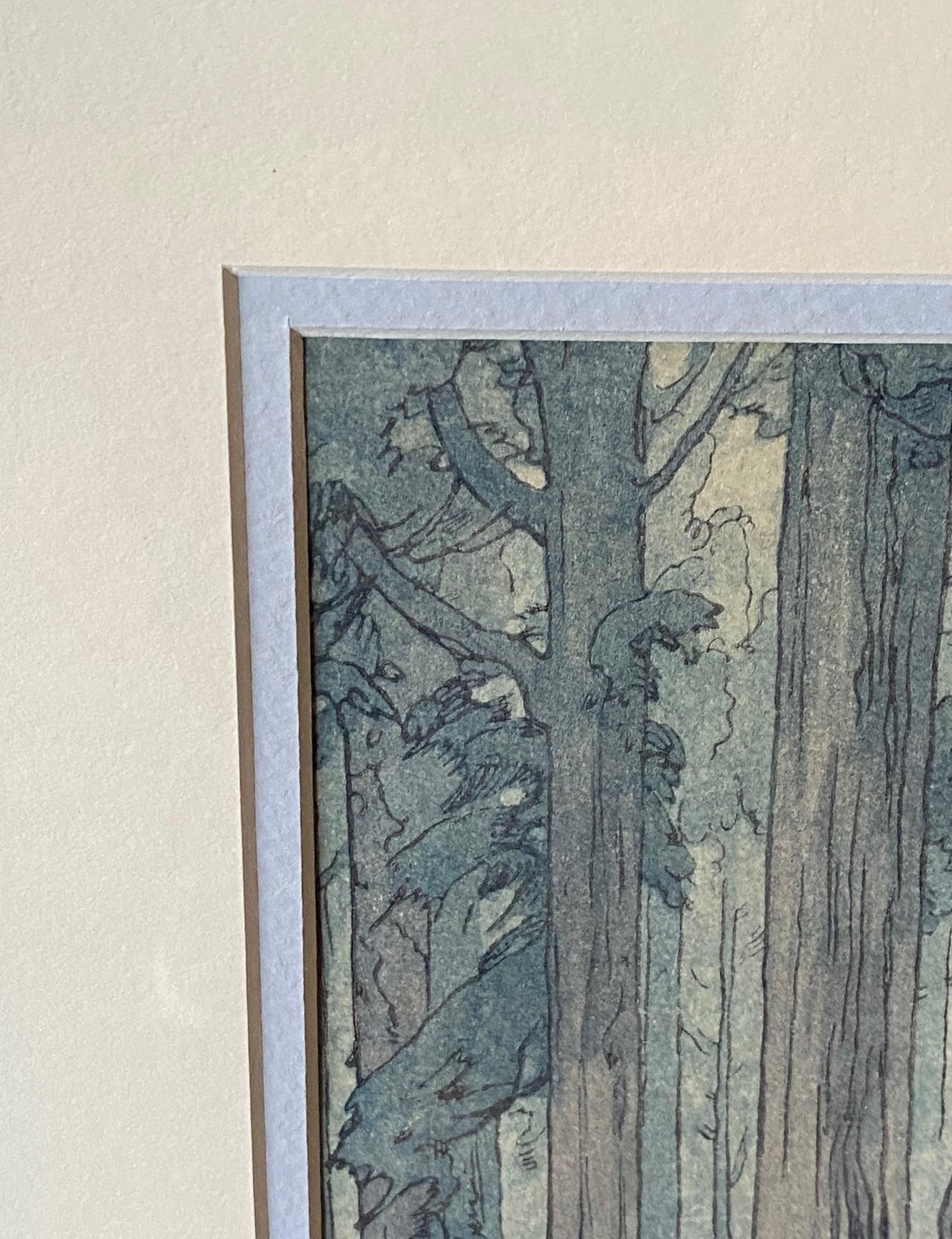 Hiroshi Yoshida Signed Japanese Woodblock Print Misty Day in Nikko, Jizuri Seal For Sale 1