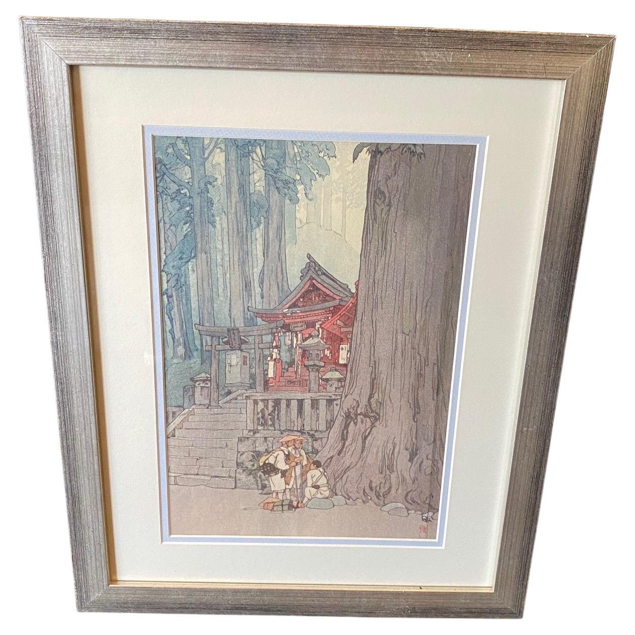 Hiroshi Yoshida Signed Japanese Woodblock Print Misty Day in Nikko, Jizuri Seal For Sale