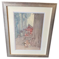 Hiroshi Yoshida Signed Japanese Woodblock Print Misty Day in Nikko, Jizuri Seal
