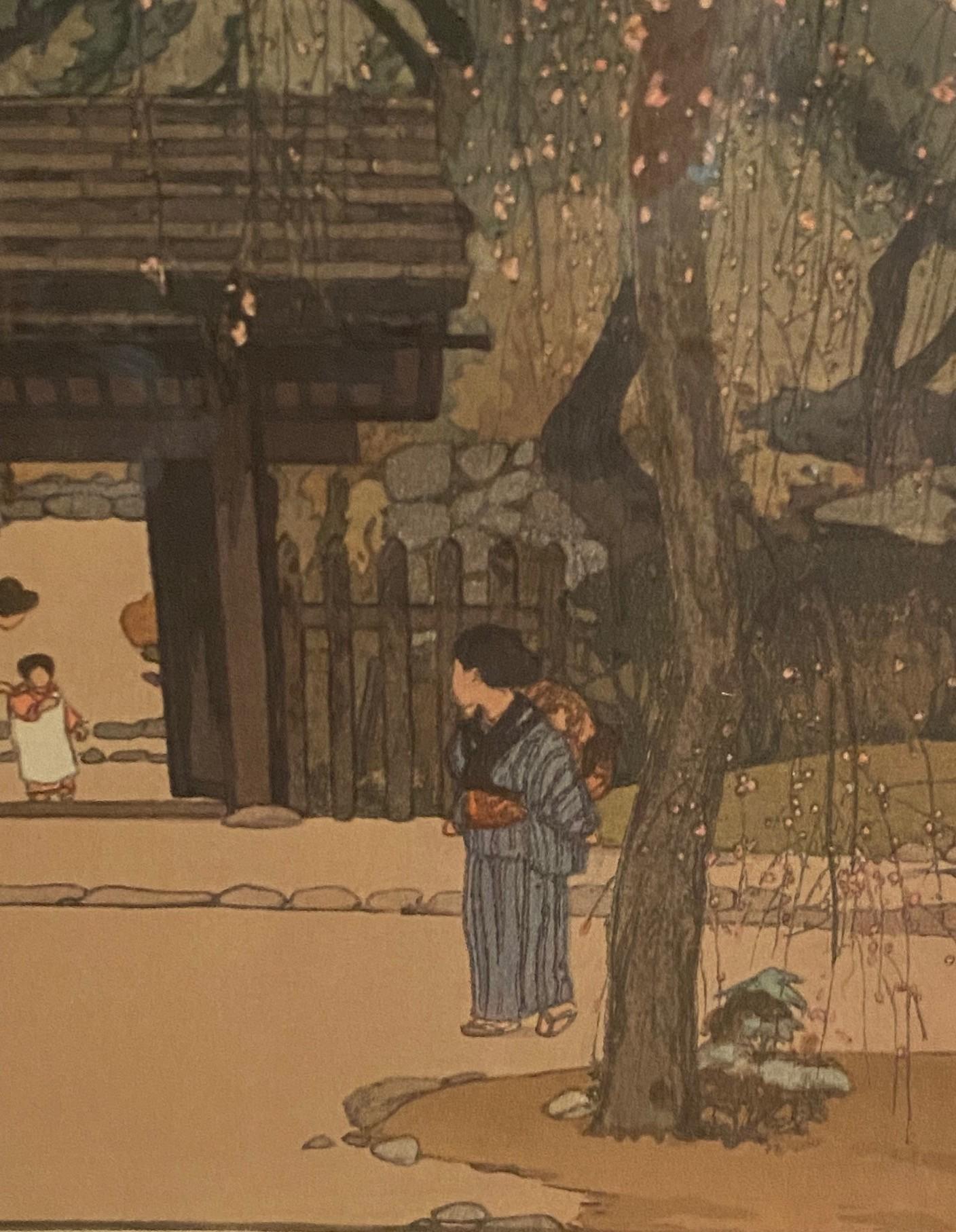 Giapponese Hiroshi Yoshida Hiroshidai ha firmato la stampa su legno giapponese Plum Gateway con il raro sigillo Toku in vendita