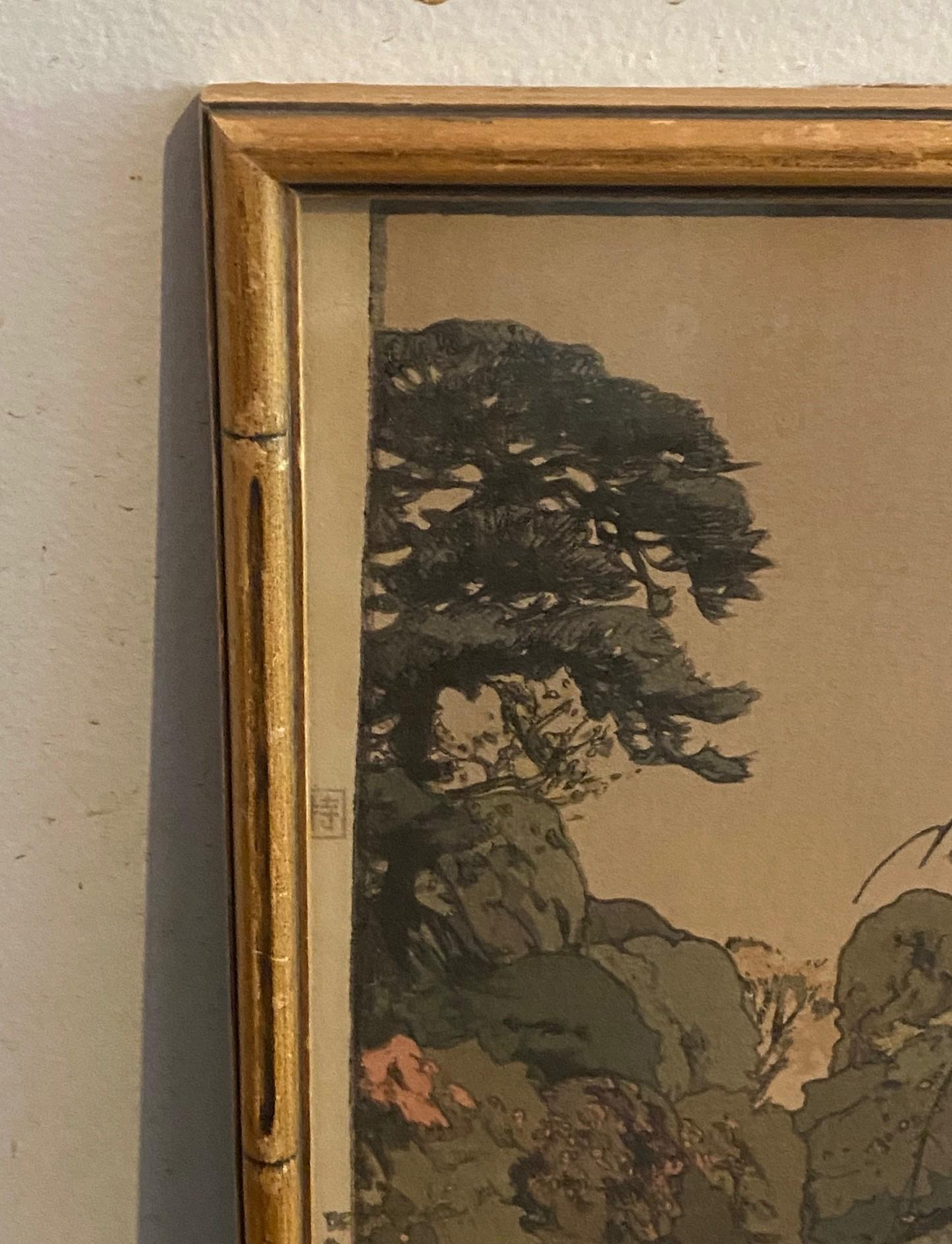 Hiroshi Yoshida Hiroshidai ha firmato la stampa su legno giapponese Plum Gateway con il raro sigillo Toku In condizioni buone in vendita a Studio City, CA