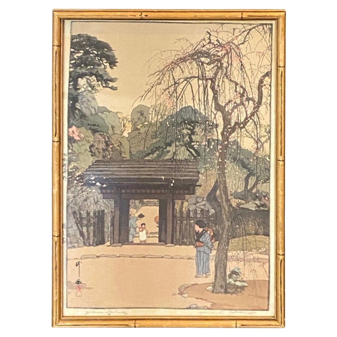 Hiroshi Yoshida Hiroshidai ha firmato la stampa su legno giapponese Plum Gateway con il raro sigillo Toku