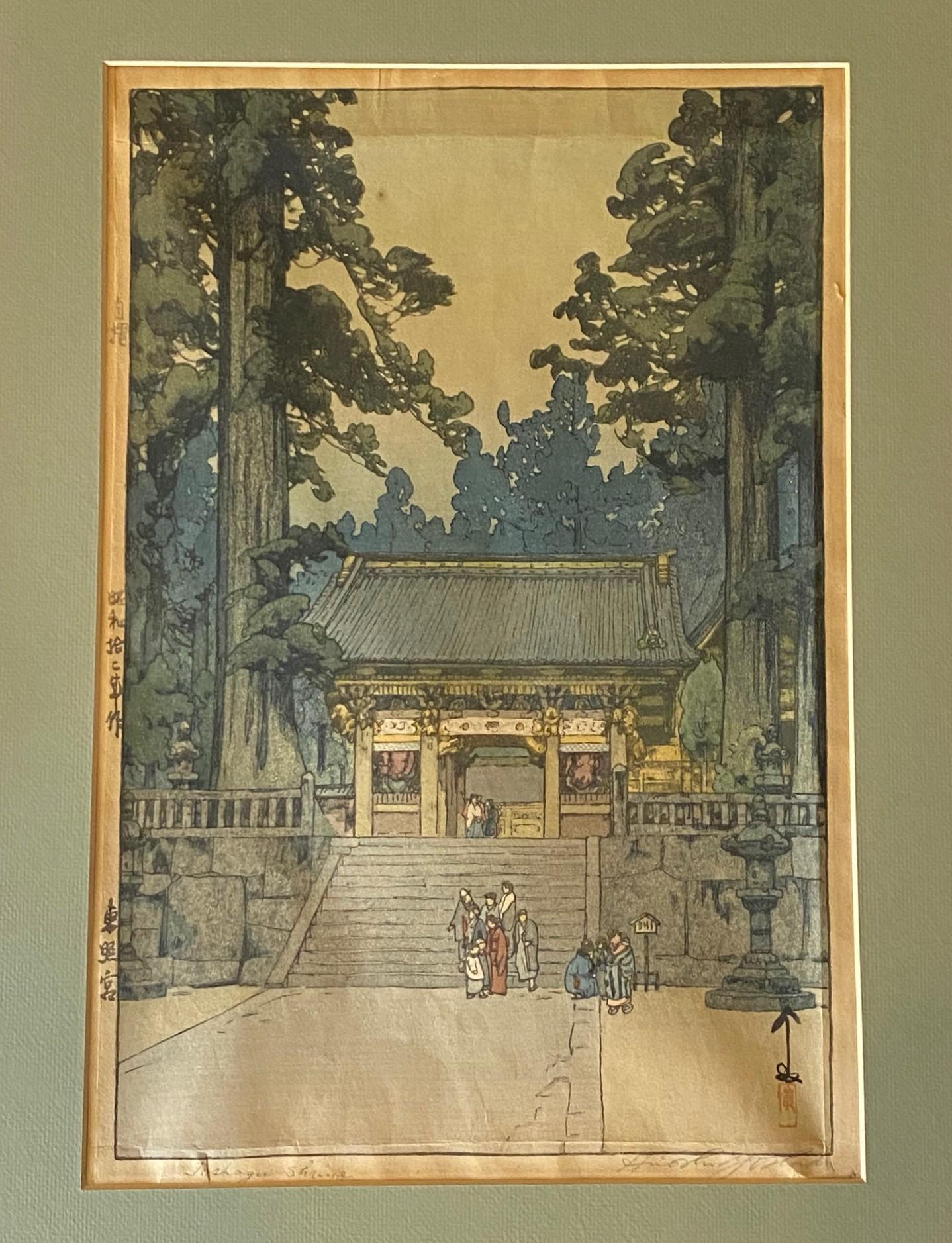 Hiroshi Yoshida Signierter Japanischer Farbholzschnitt Toshogu-Schrein mit Jizuri-Siegel (Showa) im Angebot