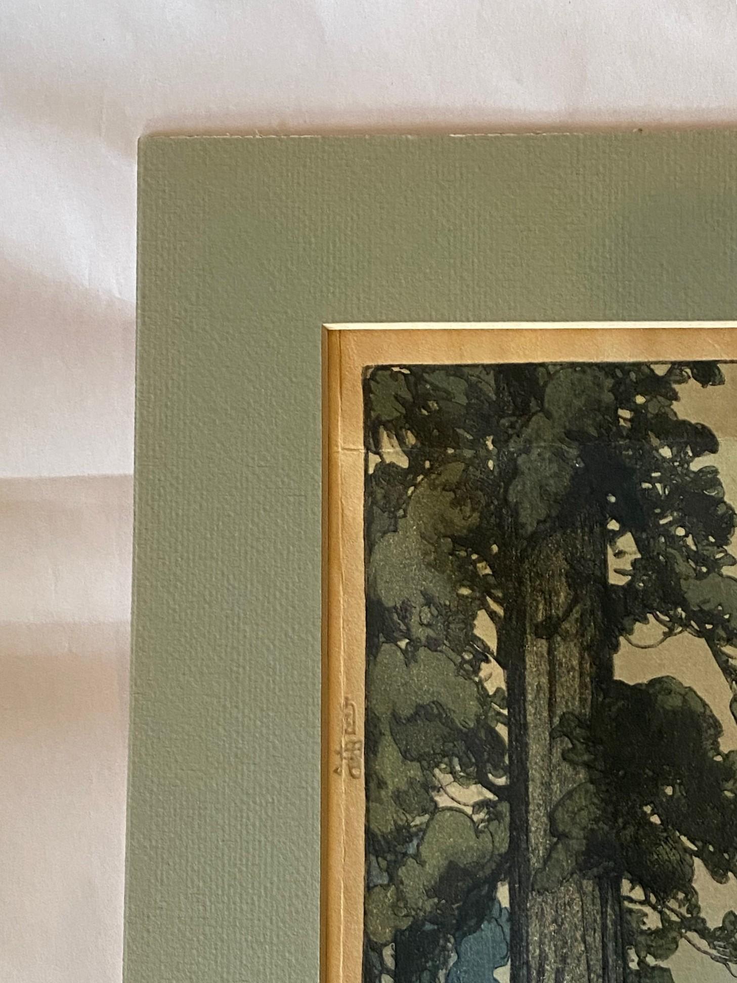 Hiroshi Yoshida Signierter Japanischer Farbholzschnitt Toshogu-Schrein mit Jizuri-Siegel (Mitte des 20. Jahrhunderts) im Angebot