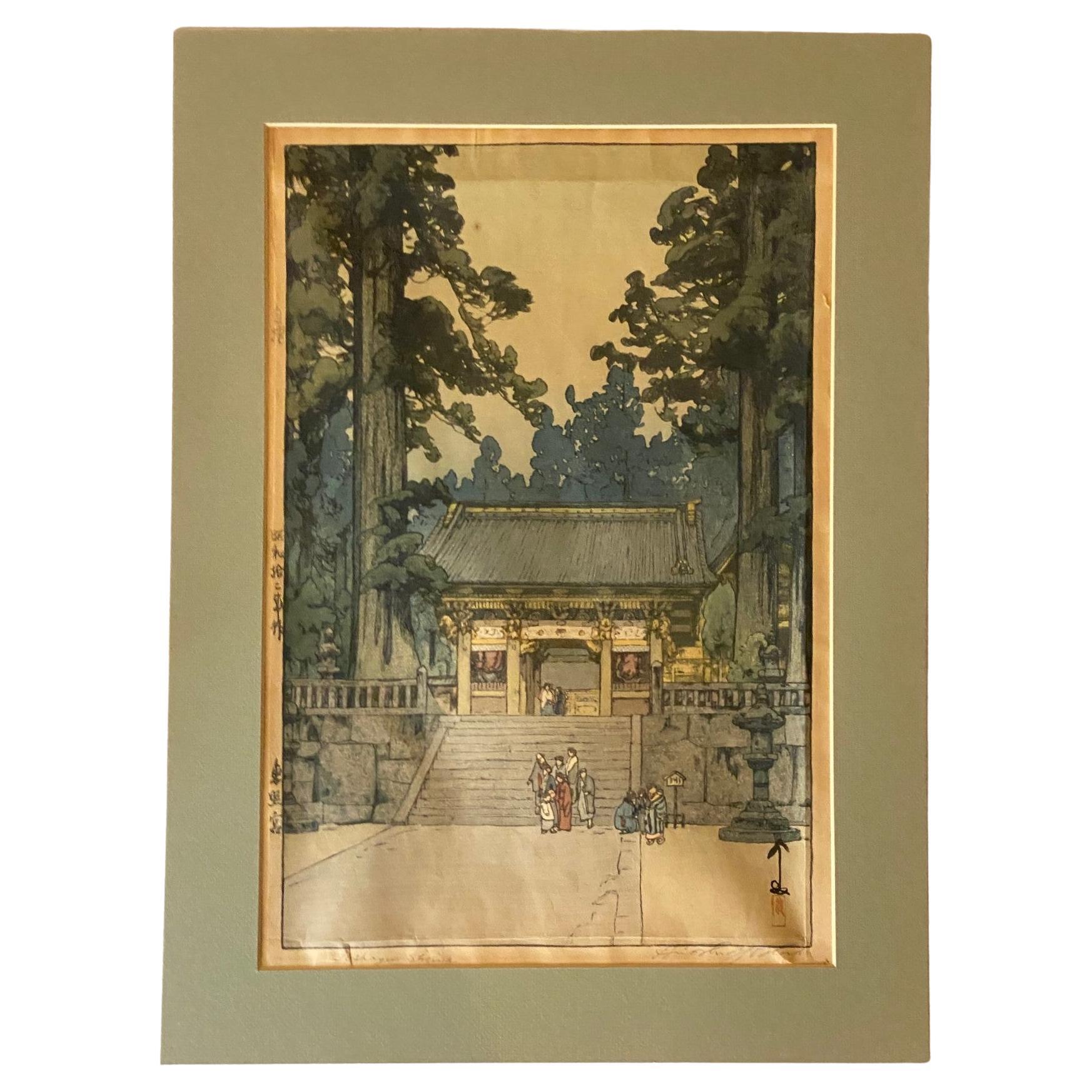 Hiroshi Yoshida Signed Japanese Woodblock Print Toshogu Shrine with Jizuri Seal