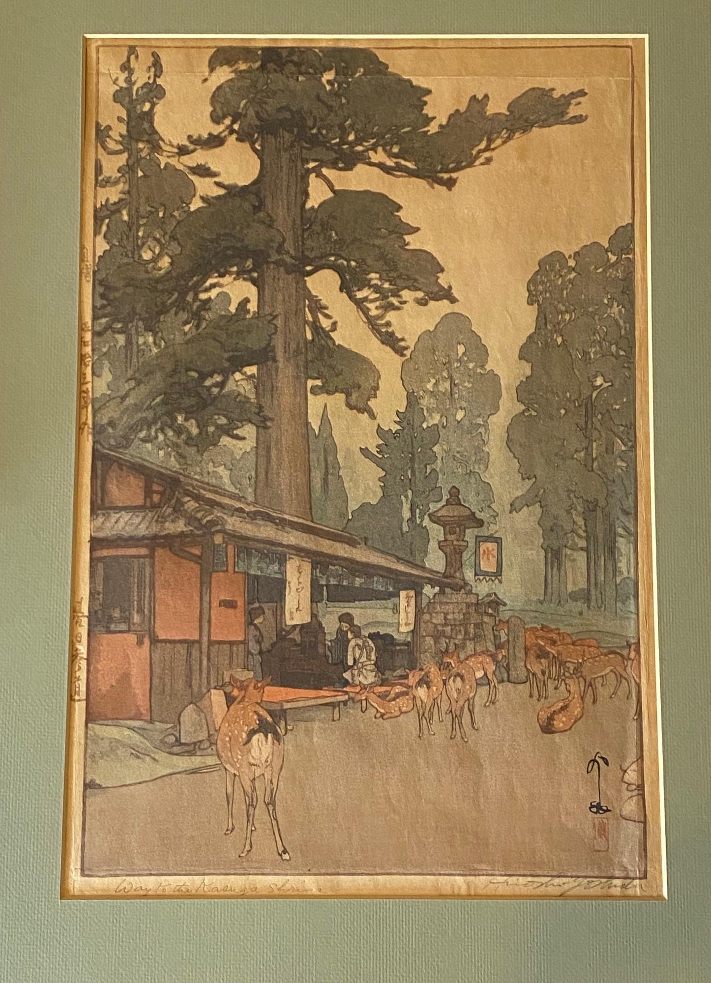 Hiroshi Yoshida Impresión xilográfica japonesa firmada Camino al santuario Kasuga, Jizuri Showa en venta