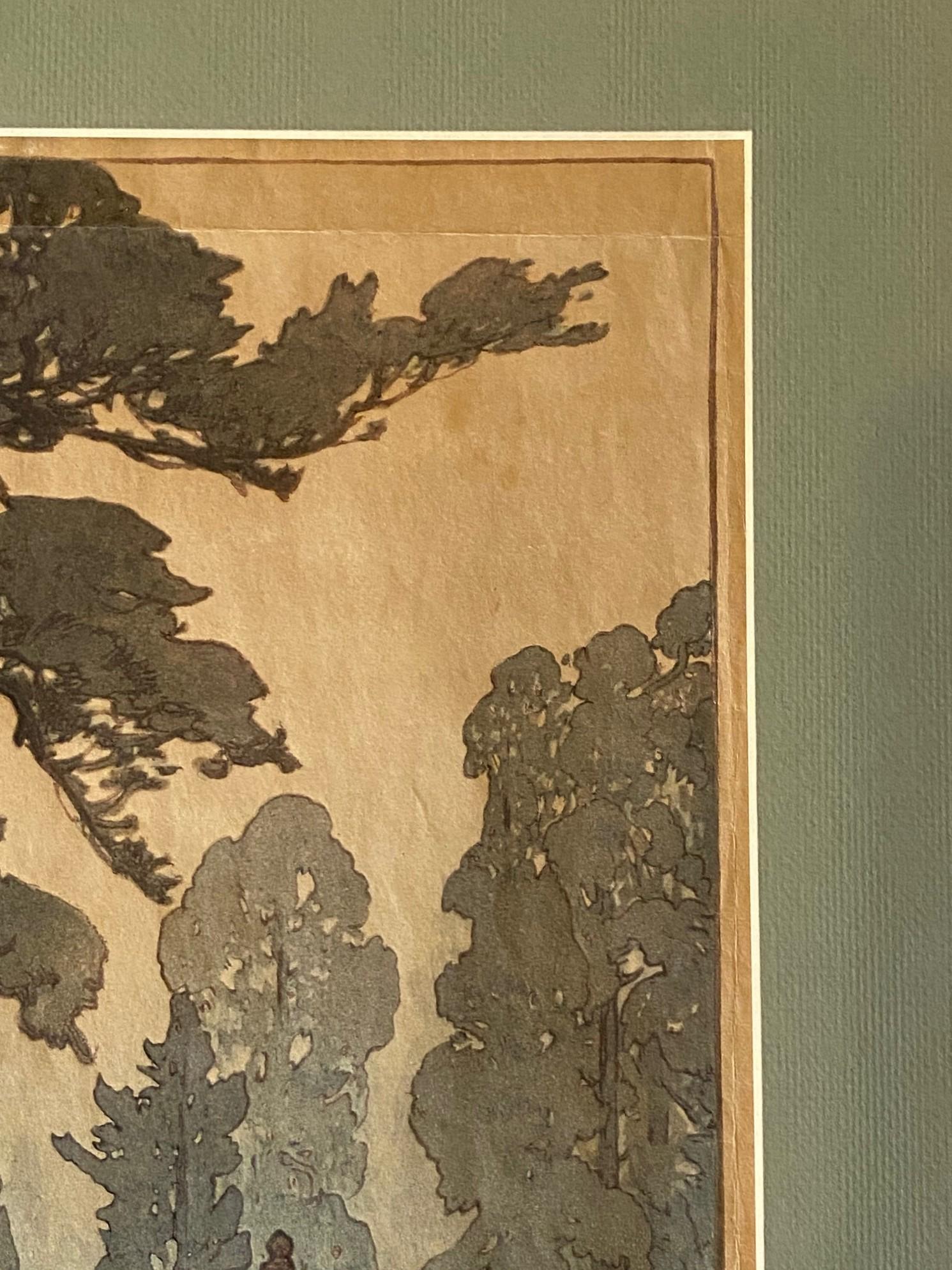 Hiroshi Yoshida Impresión xilográfica japonesa firmada Camino al santuario Kasuga, Jizuri Japonés en venta