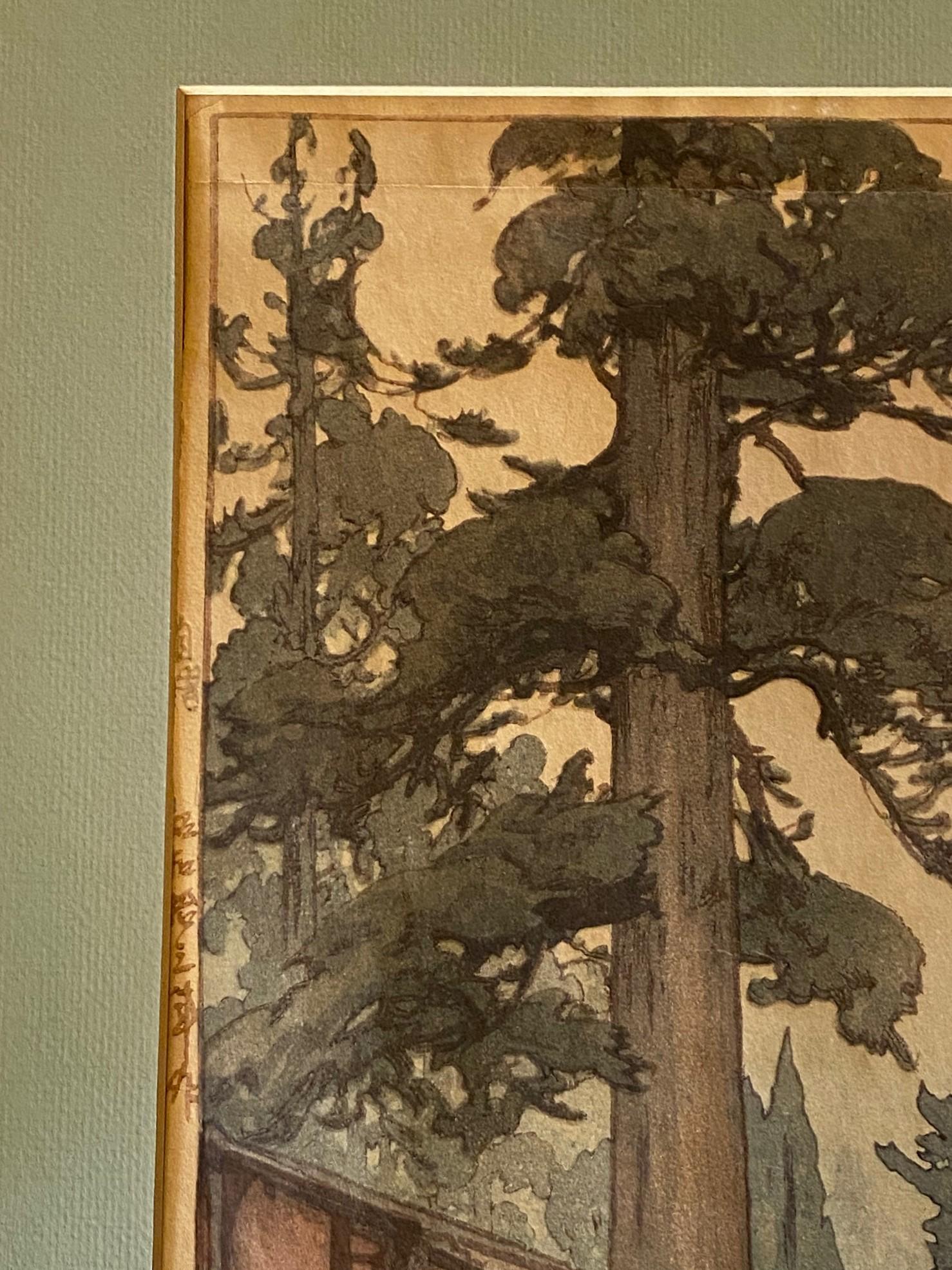 Hiroshi Yoshida Impresión xilográfica japonesa firmada Camino al santuario Kasuga, Jizuri en Bueno estado para la venta en Studio City, CA