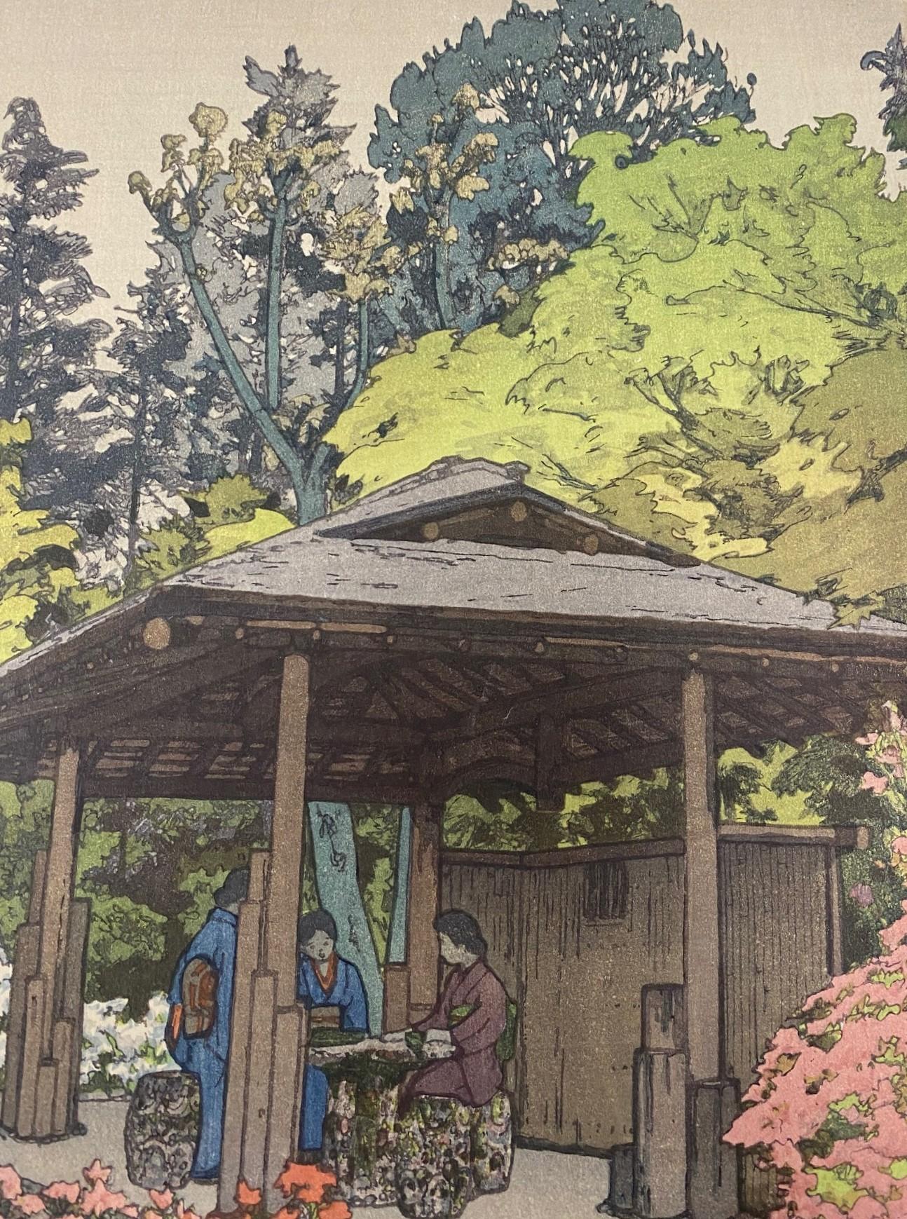 Hiroshi Yoshida - Gravure sur bois japonaise encadrée, signée et scellée - Jardin d'azalées en vente 3