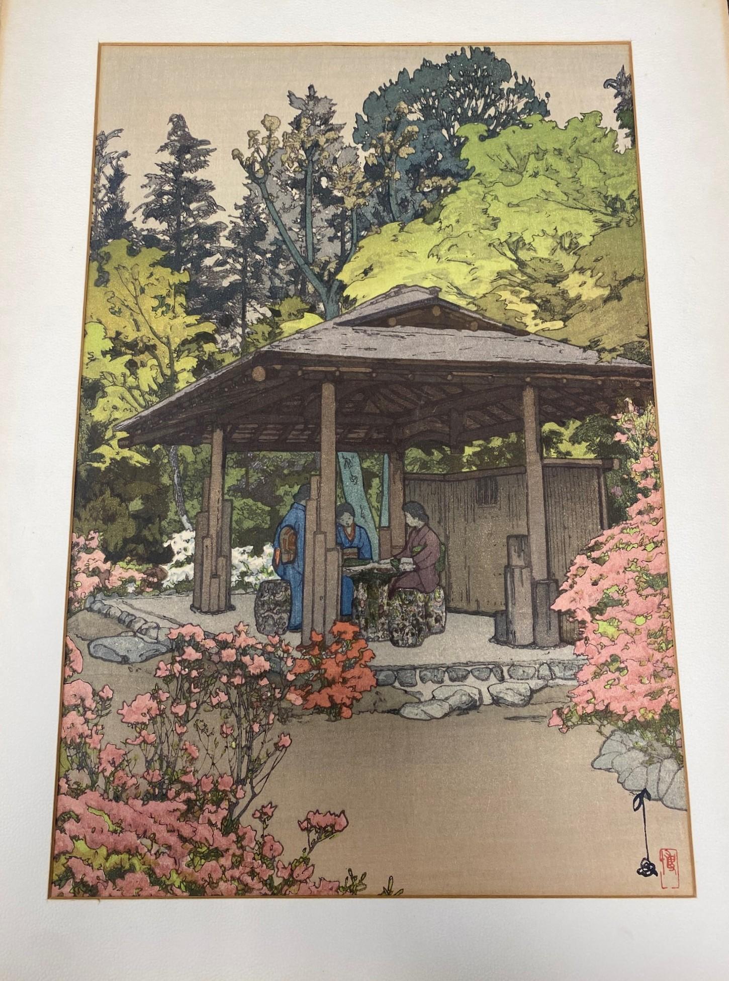 Hiroshi Yoshida - Gravure sur bois japonaise encadrée, signée et scellée - Jardin d'azalées en vente 12