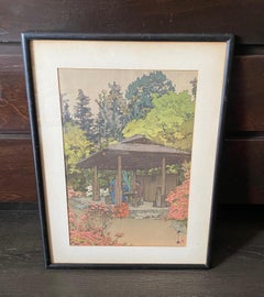 Hiroshi Yoshida signiert & versiegelt gerahmt japanischen Farbholzschnitt Azalee Garten