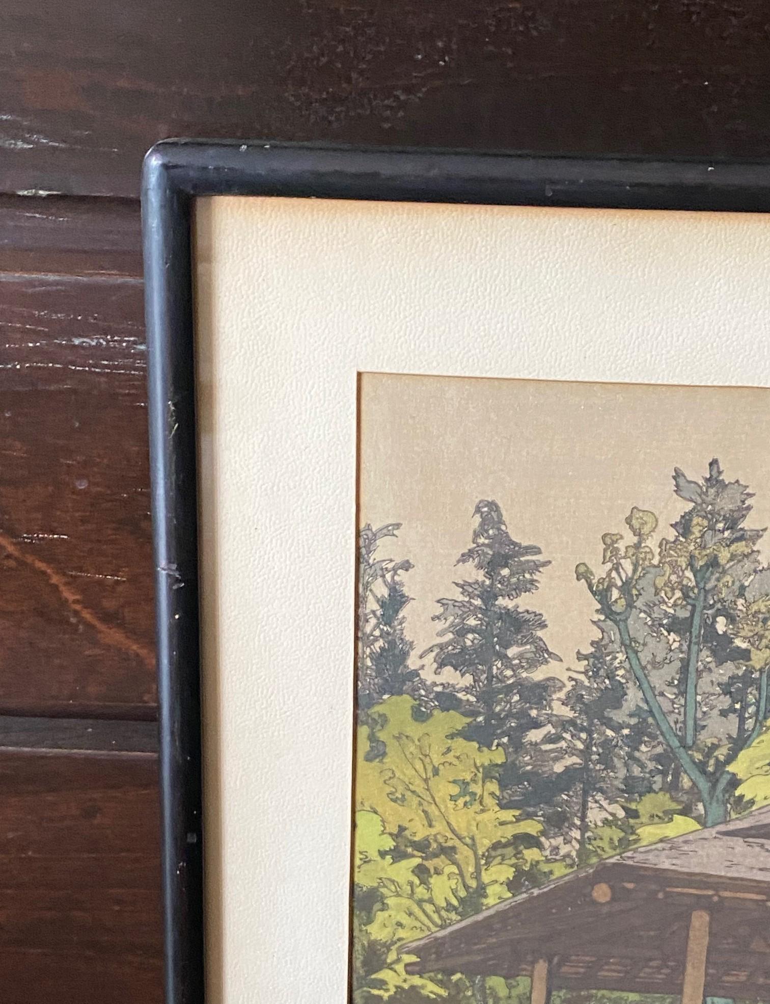 Hiroshi Yoshida - Gravure sur bois japonaise encadrée, signée et scellée - Jardin d'azalées en vente 2