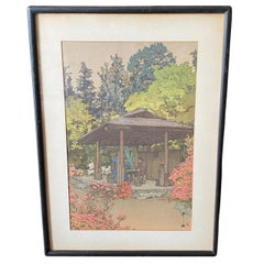 Vintage Hiroshi Yoshida Signed & Sealed Framed Japanese Woodblock Print Azalea Garden
