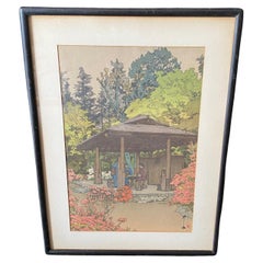 Hiroshi Yoshida Signed & Sealed Framed Japanese Woodblock Print Azalea Garden