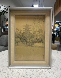 Pond Sarusawa signé et scellé encadré Hiroshi Yoshida