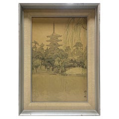 Hiroshi Yoshida Hiroshida, firmata e sigillata, incorniciata, stampa giapponese su blocco di legno, stagno di Sarusawa
