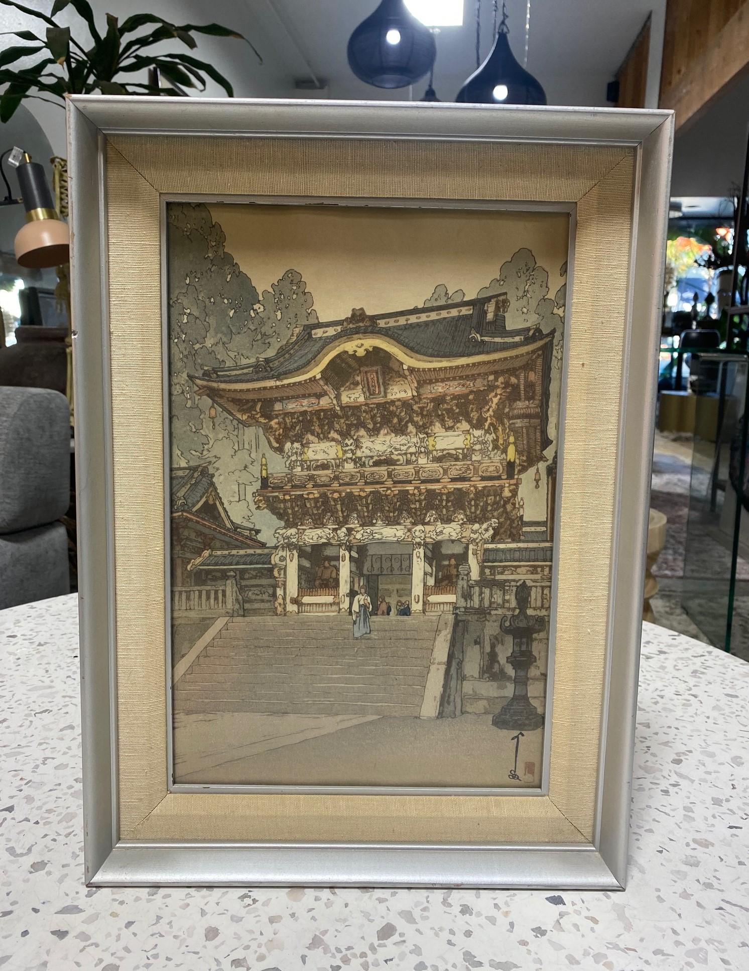 Hiroshi Yoshida Signed & Sealed Framed Japanese Woodblock Print Yomei Gate For Sale 13
