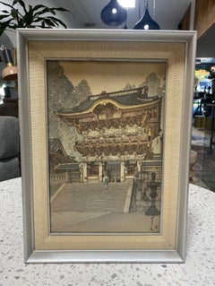 Hiroshi Yoshida Firmado y sellado Grabado en madera japonés Puerta de Yomei enmarcado