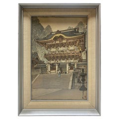 Hiroshi Yoshida Firmado y sellado Grabado en madera japonés Puerta de Yomei enmarcado