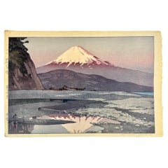 Impression sur bois "Fuji Yama from Okitsu" signée d'origine Hiroshi Yoshida, 1928