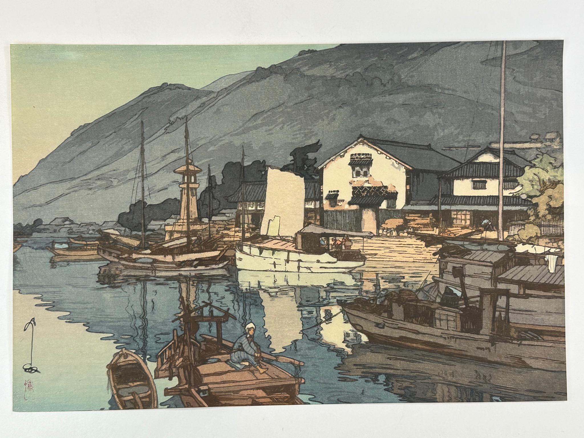By Hiroshi Yoshida (1876-1950). Original trimmed print 1930.

Titled: Harbor of Tomonoura

Series: Seto Inland Sea
9.5