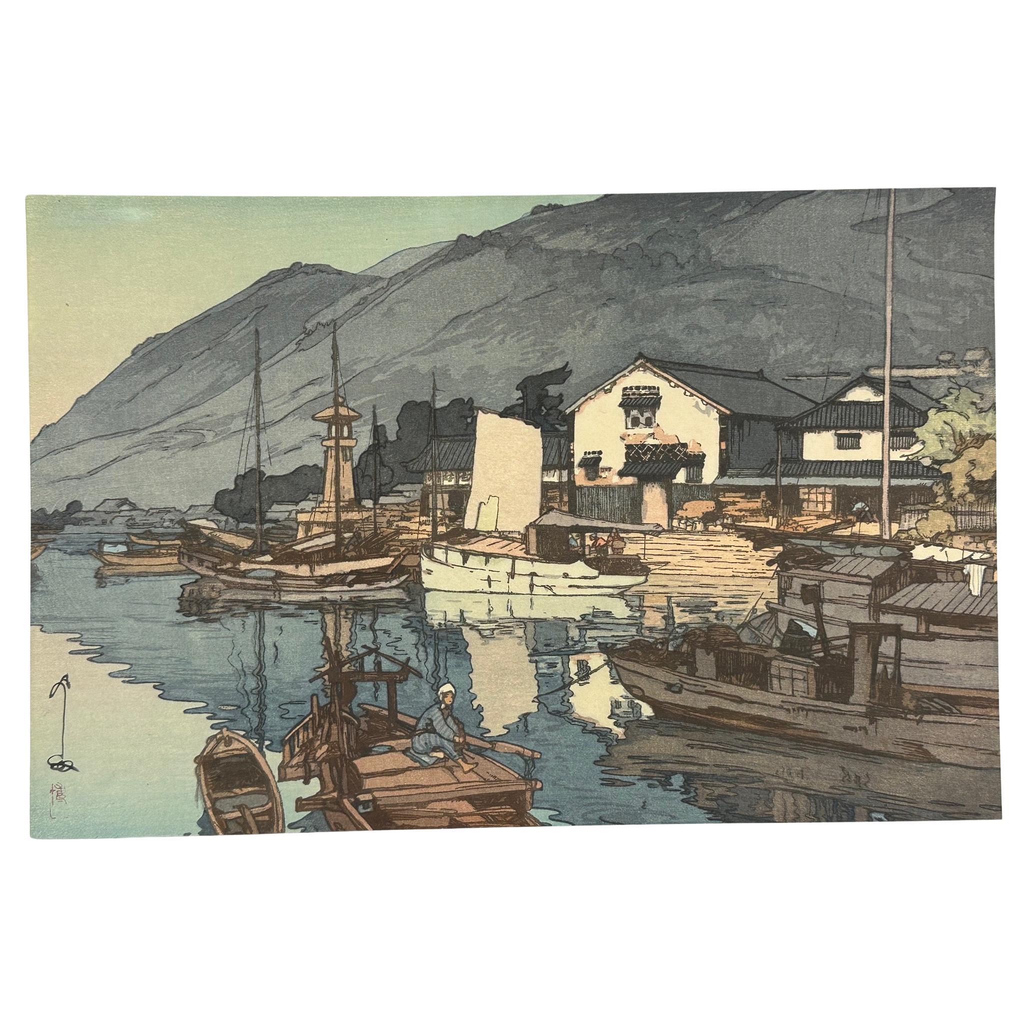 Hiroshi Yoshida Holzschnittdruck „ Hafen von Tomonoura“ 1930 Original