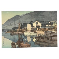 Antique Hiroshi Yoshida Woodblock Print "Harbor of Tomonoura" 1930 Original