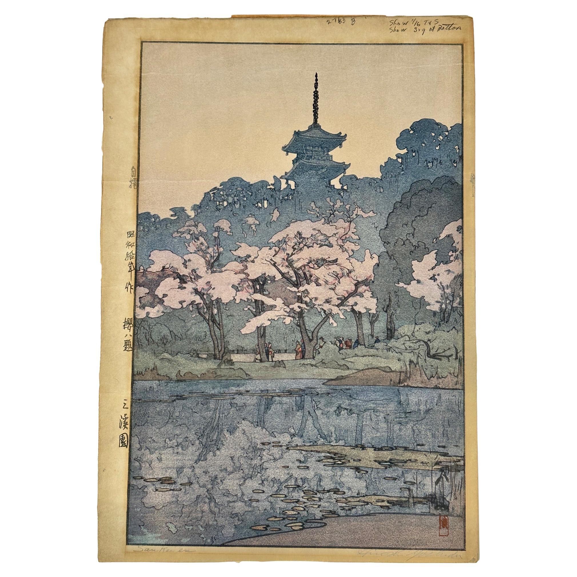 Hiroshi Yoshida Woodblock Print "Sankei-en" Garden 1935 Signed Original