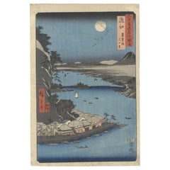 Hiroshige I, Sixty Odd Provinces, Ishiyama Temple, Original Woodblock Print, Edo