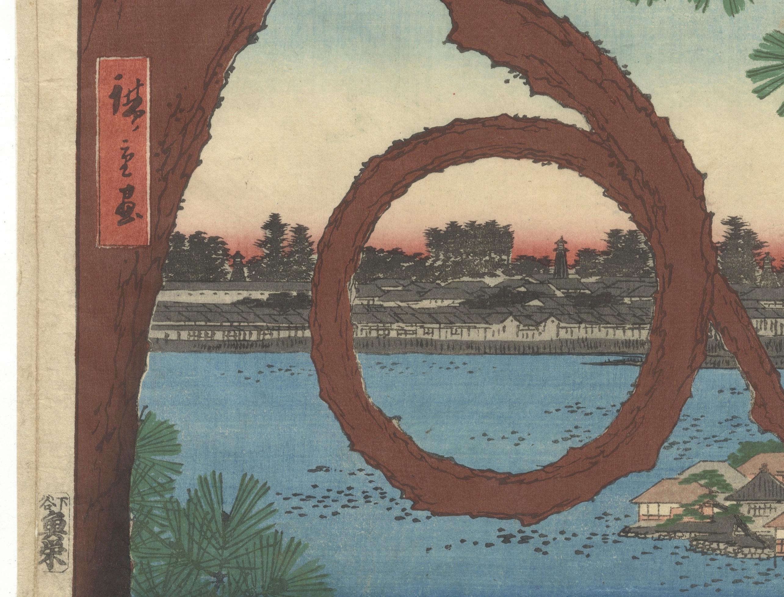 Hand-Crafted Hiroshige, Ueno Park, Moon Pine, Famous Views of Edo, Landscape, Japanese Art For Sale