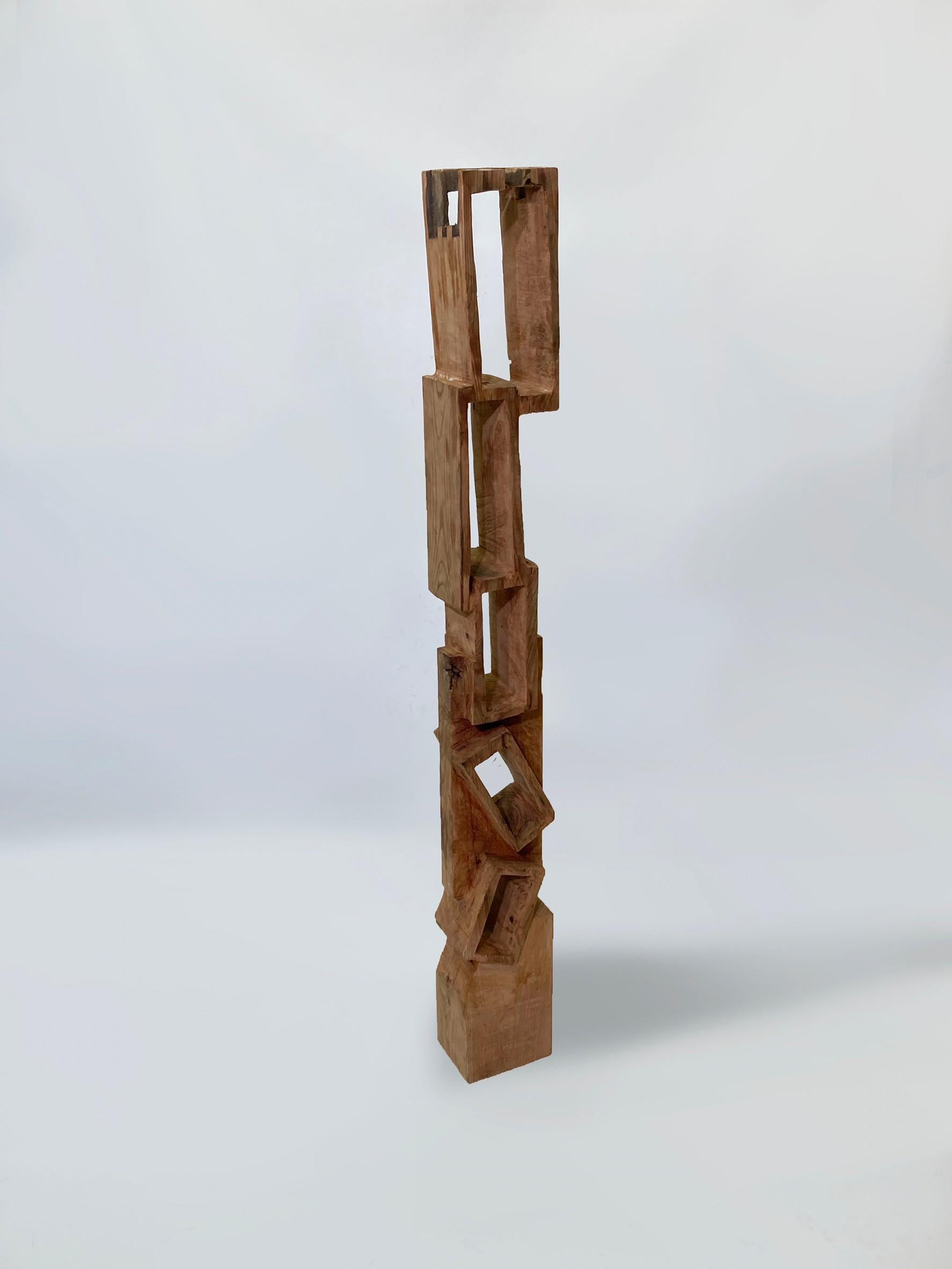Hand-Carved Hiroyuki Nishimura Abstract Sculpture Masouleh Tower02 Tribal Style Bookcase For Sale