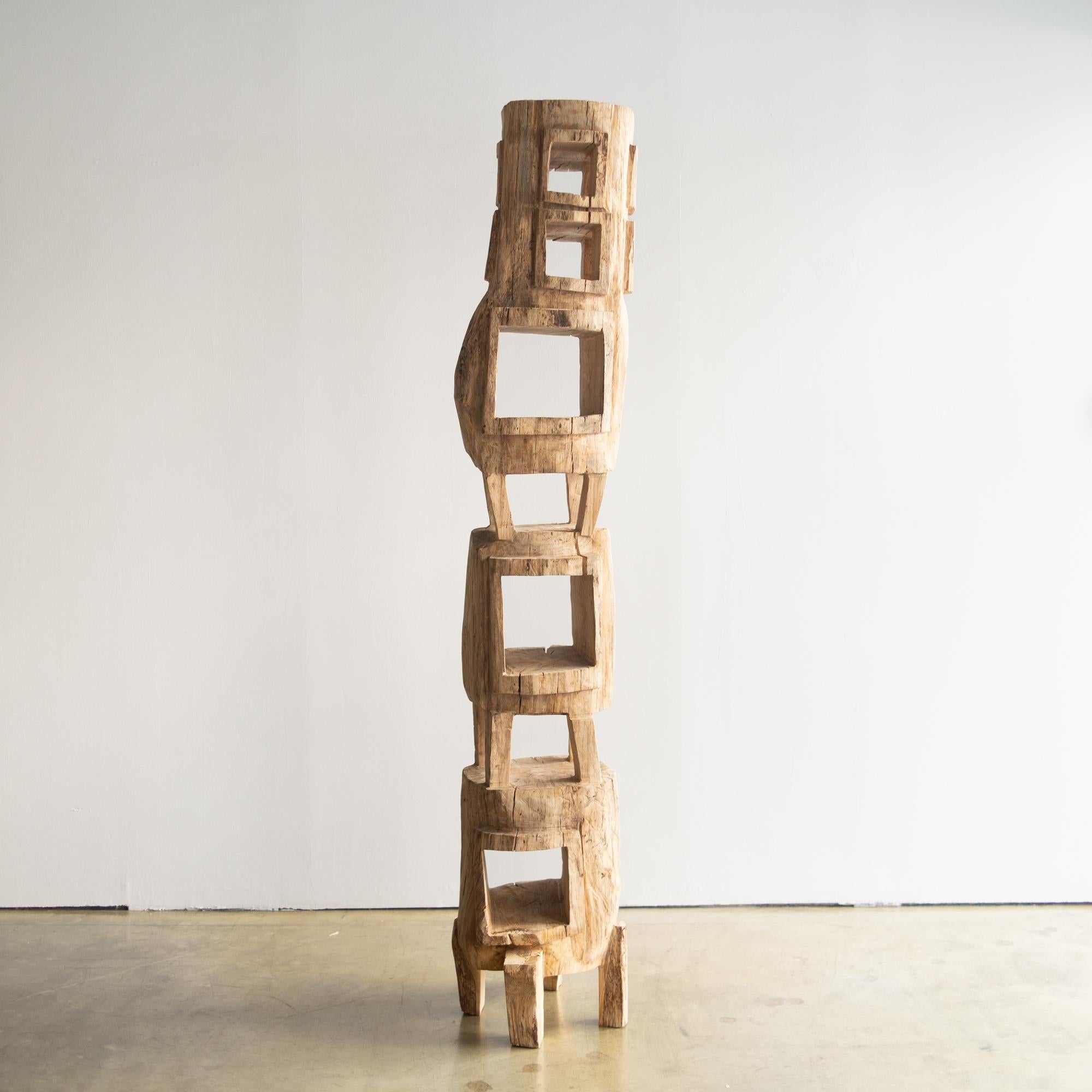 Hand-Carved Hiroyuki Nishimura Abstract Sculpture Tribal Style shelf 7 For Sale