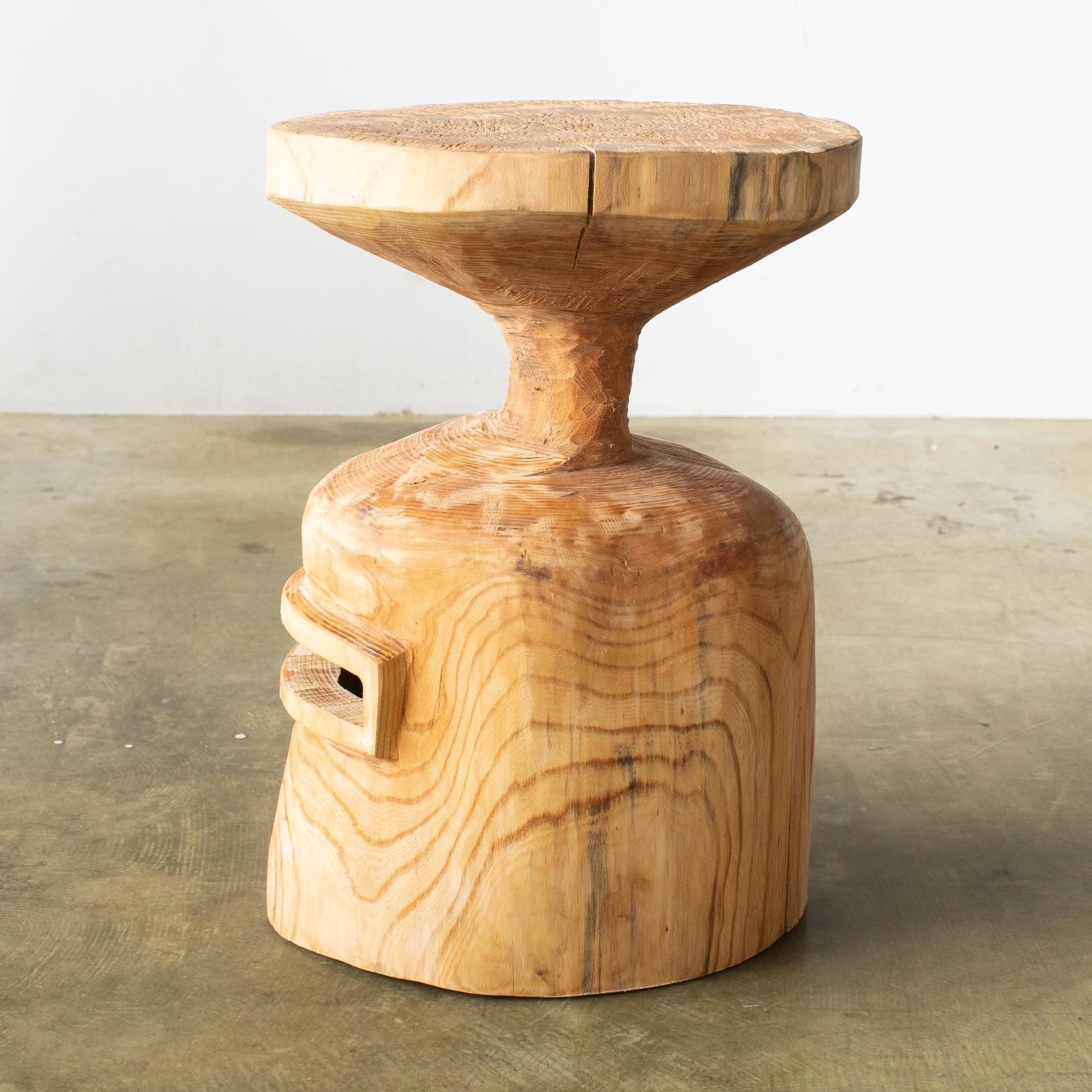 Hand-Carved Hiroyuki Nishimura and Sculptural Wood Stool Side Table 9-07 Tribal Glamping For Sale