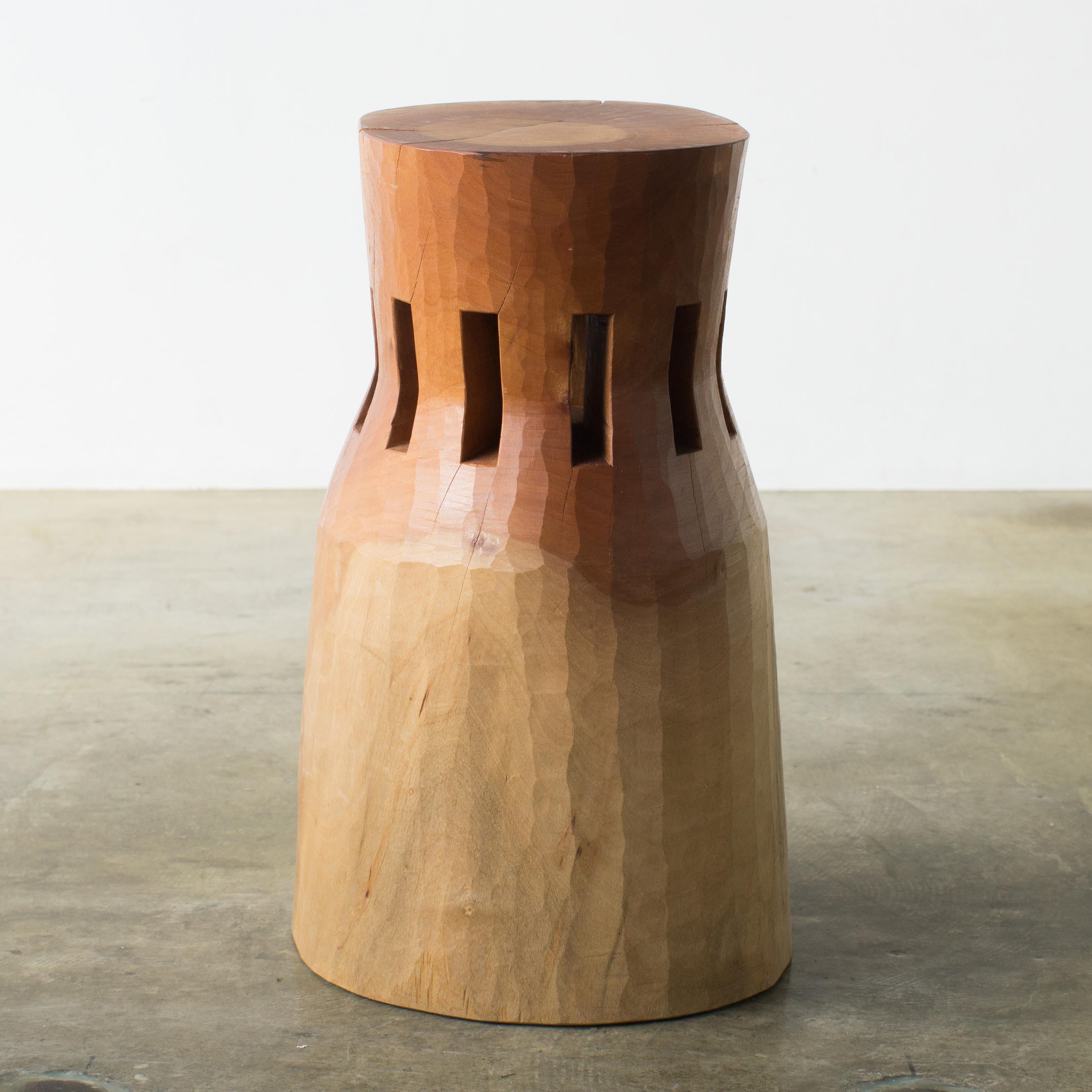 Name: City man
Sculptural stool by Hiroyuki Nishimura and zone carved furniture
Material: Machilus
This work is carved from log with some kinds of chainsaws.
Most of wood used for Nishimura's works are unable to use anything, these woods are