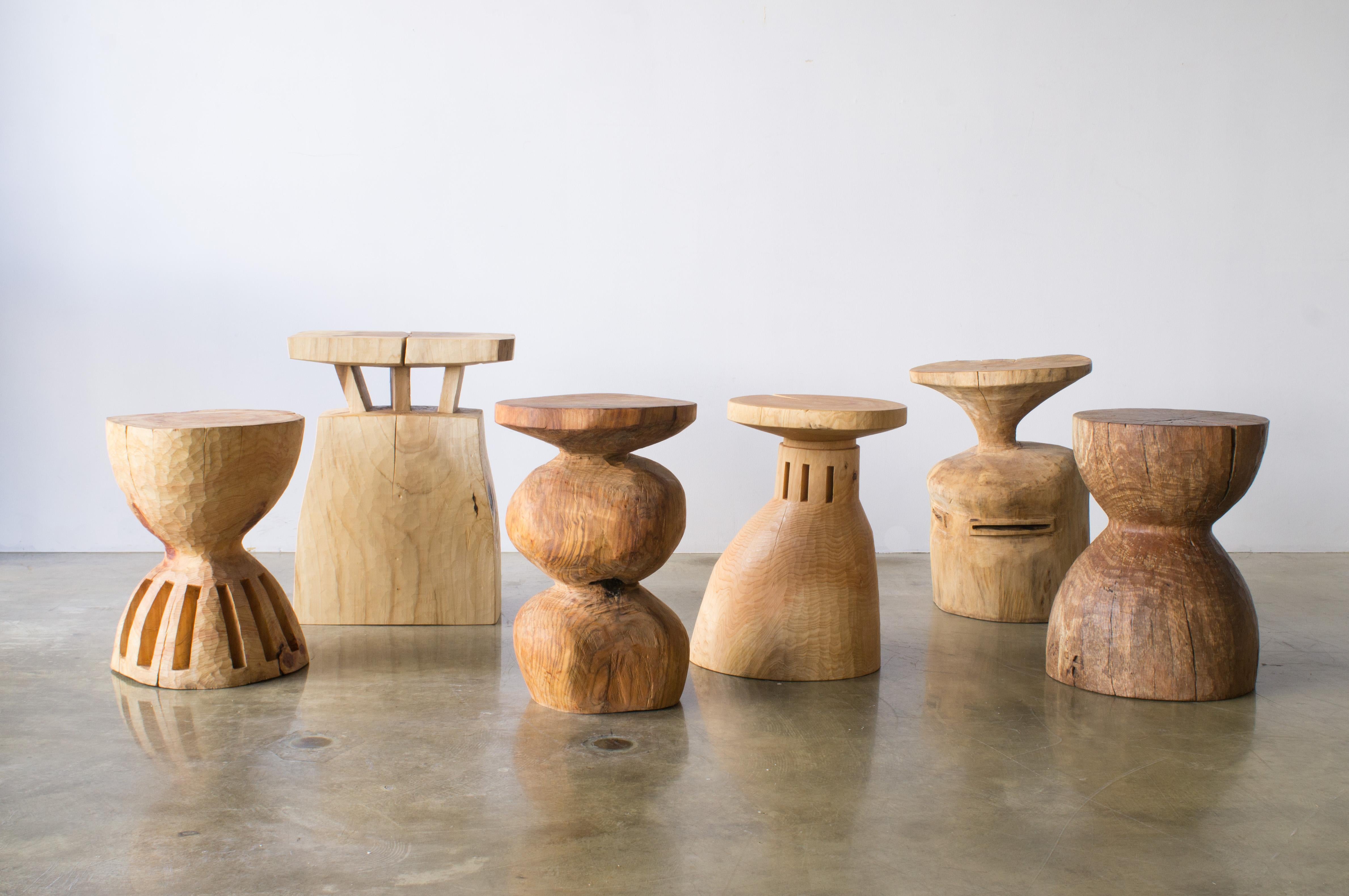 Wood Hiroyuki Nishimura and Zogei Furniture Sculptural wood Stool12 Tribal Glamping For Sale