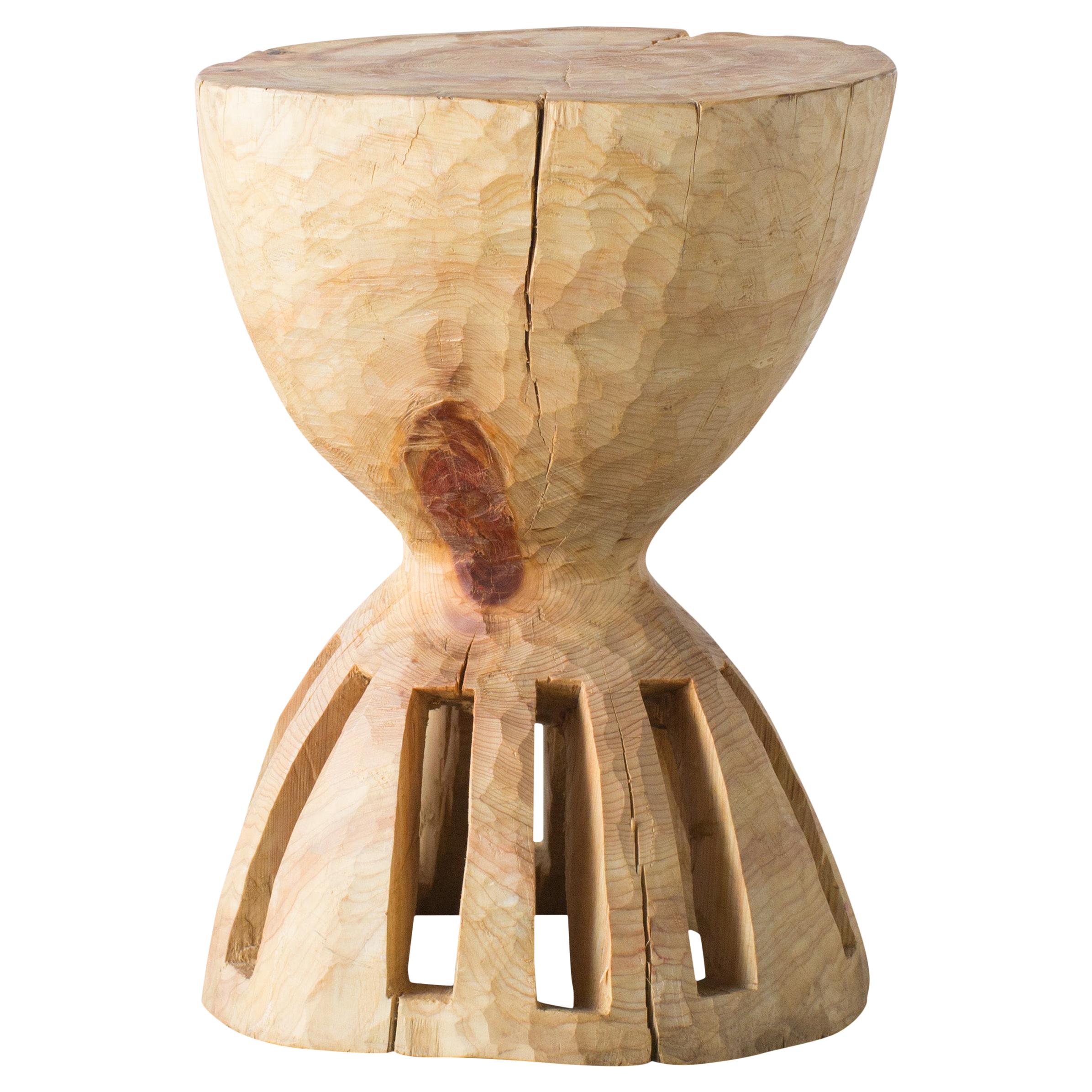 Name: Observatory
Sculptural stool by Hiroyuki Nishimura and zone carved furniture
Material: cypress
This work is carved from log with some kinds of chainsaws.
Most of wood used for Nishimura's works are unable to use anything, these woods are