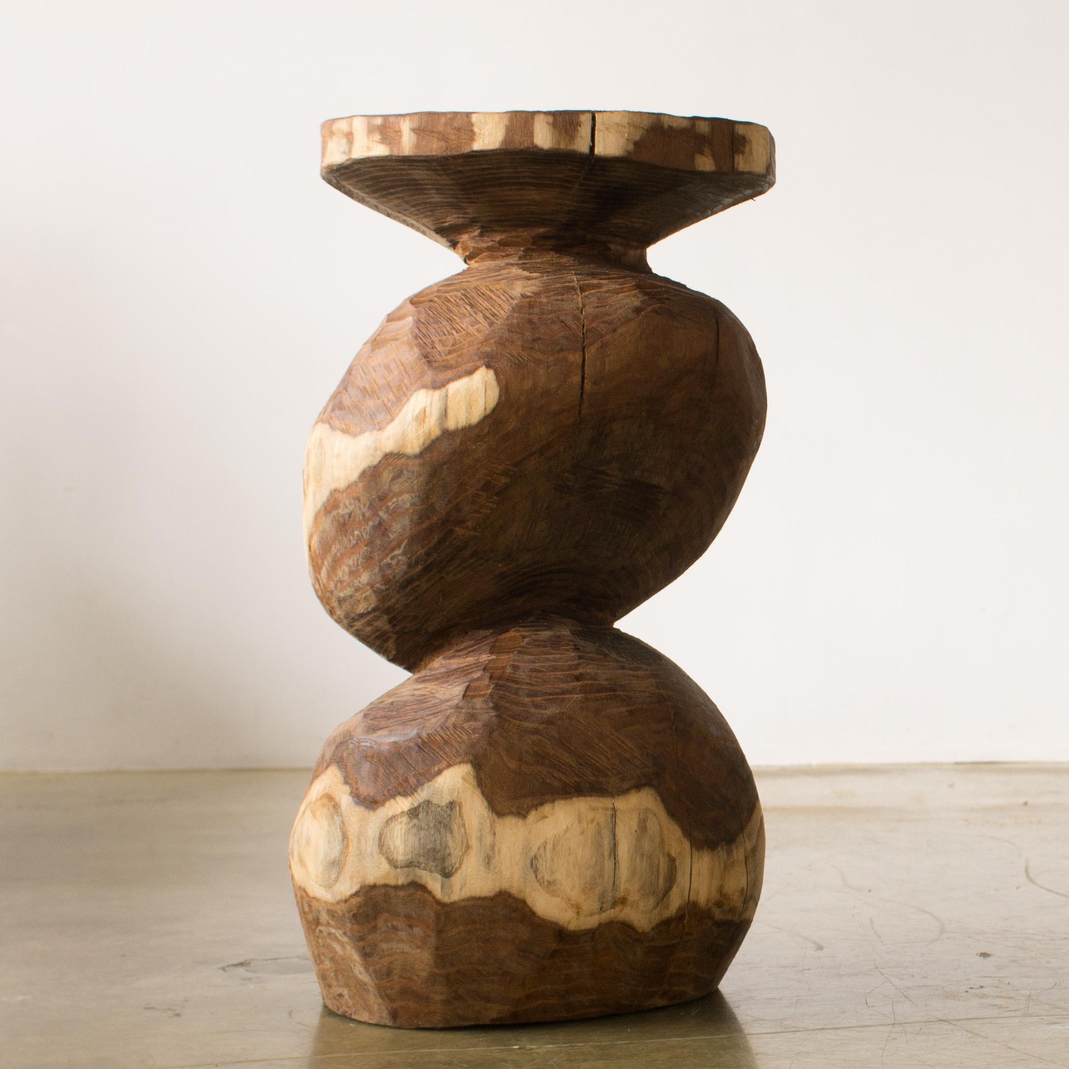 Hand-Carved Hiroyuki Nishimura Furniture Sculptural Wood Stool10-07 Tribal Glamping