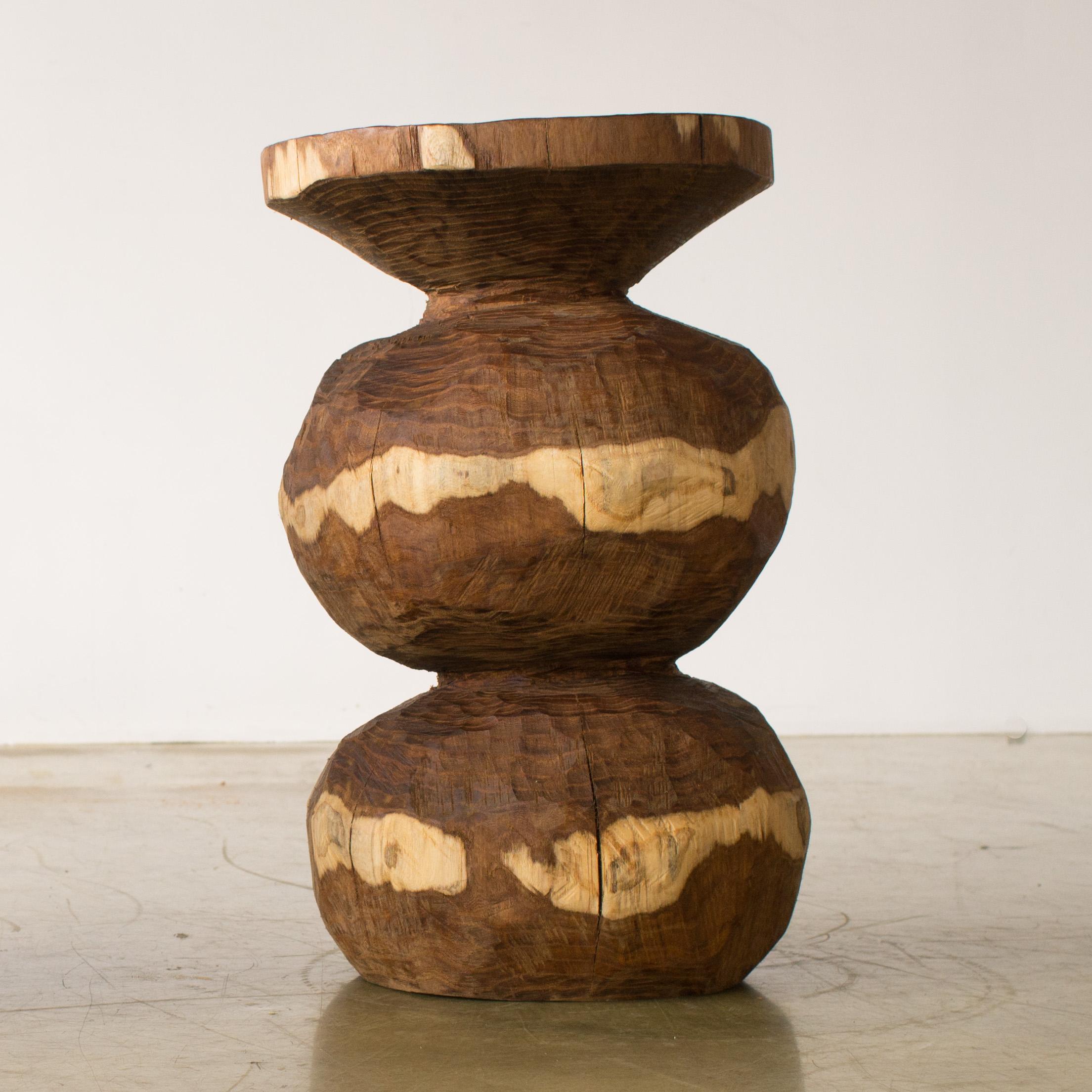 Hand-Carved Hiroyuki Nishimura Furniture Sculptural Wood Stool10-08 Tribal Glamping