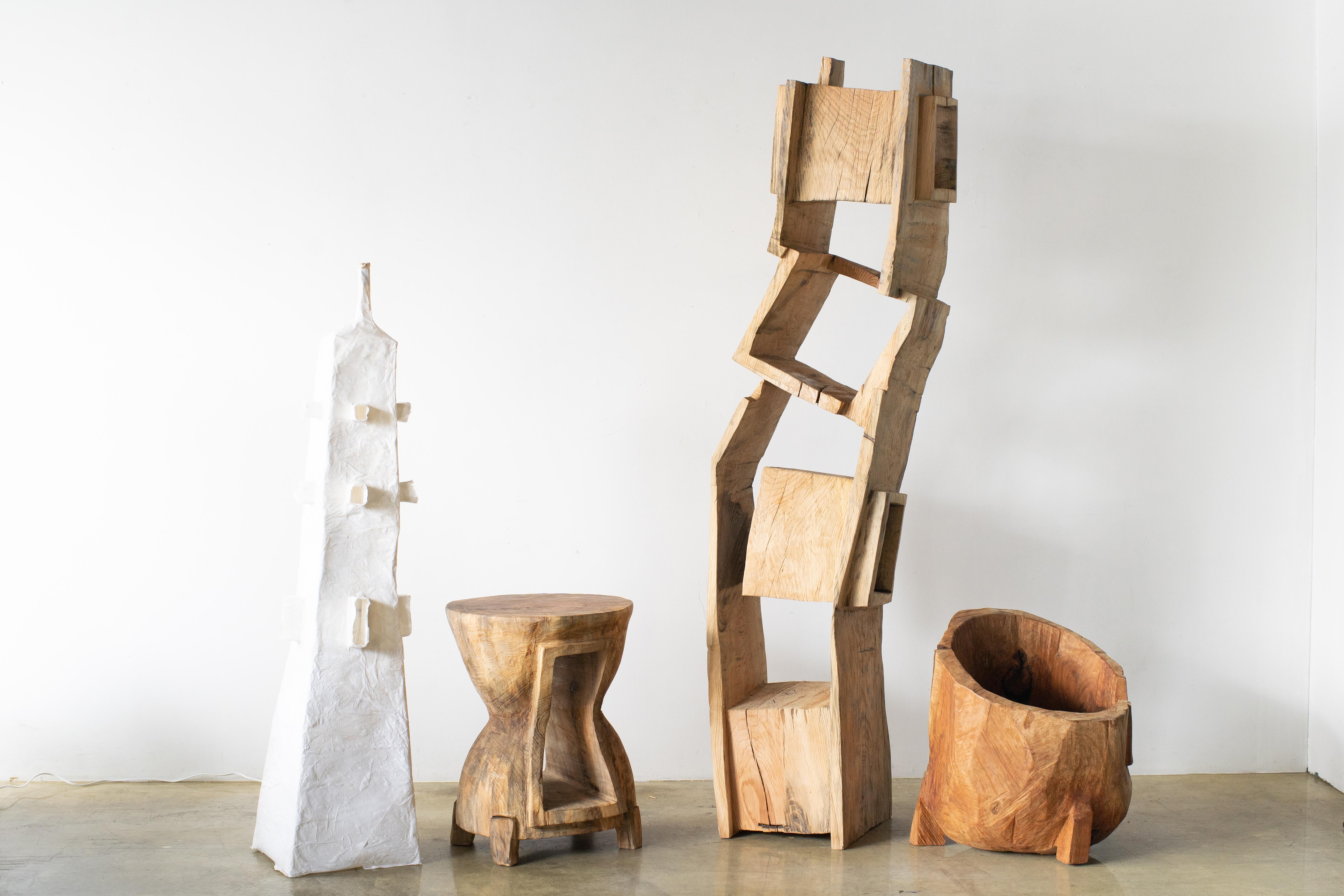 Legno Tavolino scultura Hiroyuki Nishimura Sgabello 24 Glamping Stile Tribale in vendita
