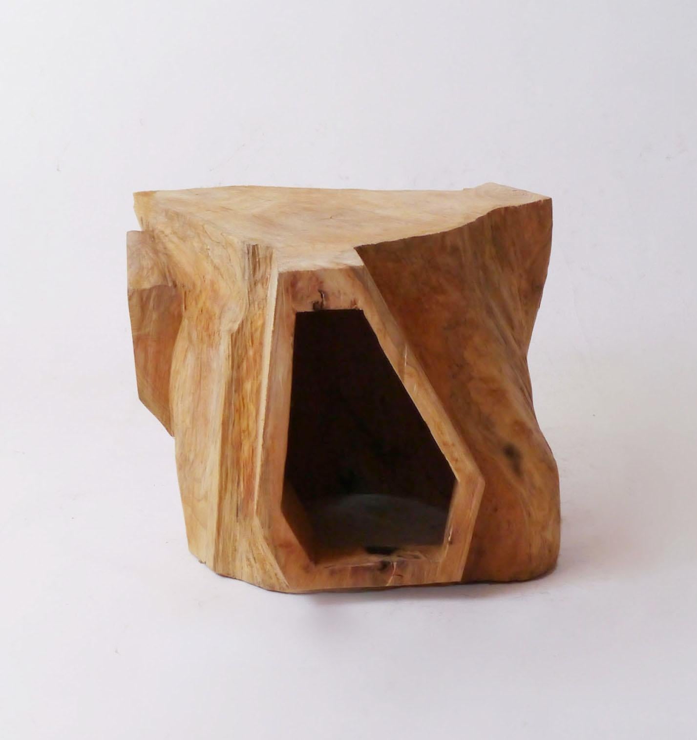 Hand-Carved Hiroyuki Nishimura Sculptural Side Table Stool A11 For Sale