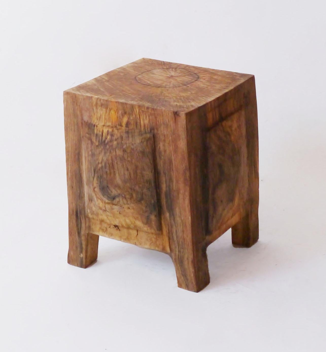 Hand-Carved Hiroyuki Nishimura Sculptural Side Table Stool Cubo M1 For Sale