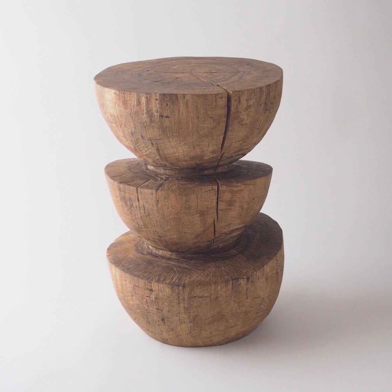 Hiroyuki Nishimura Mesa auxiliar escultórica Zougei Taburete 31 Tribal Glamping Tallado a mano en venta