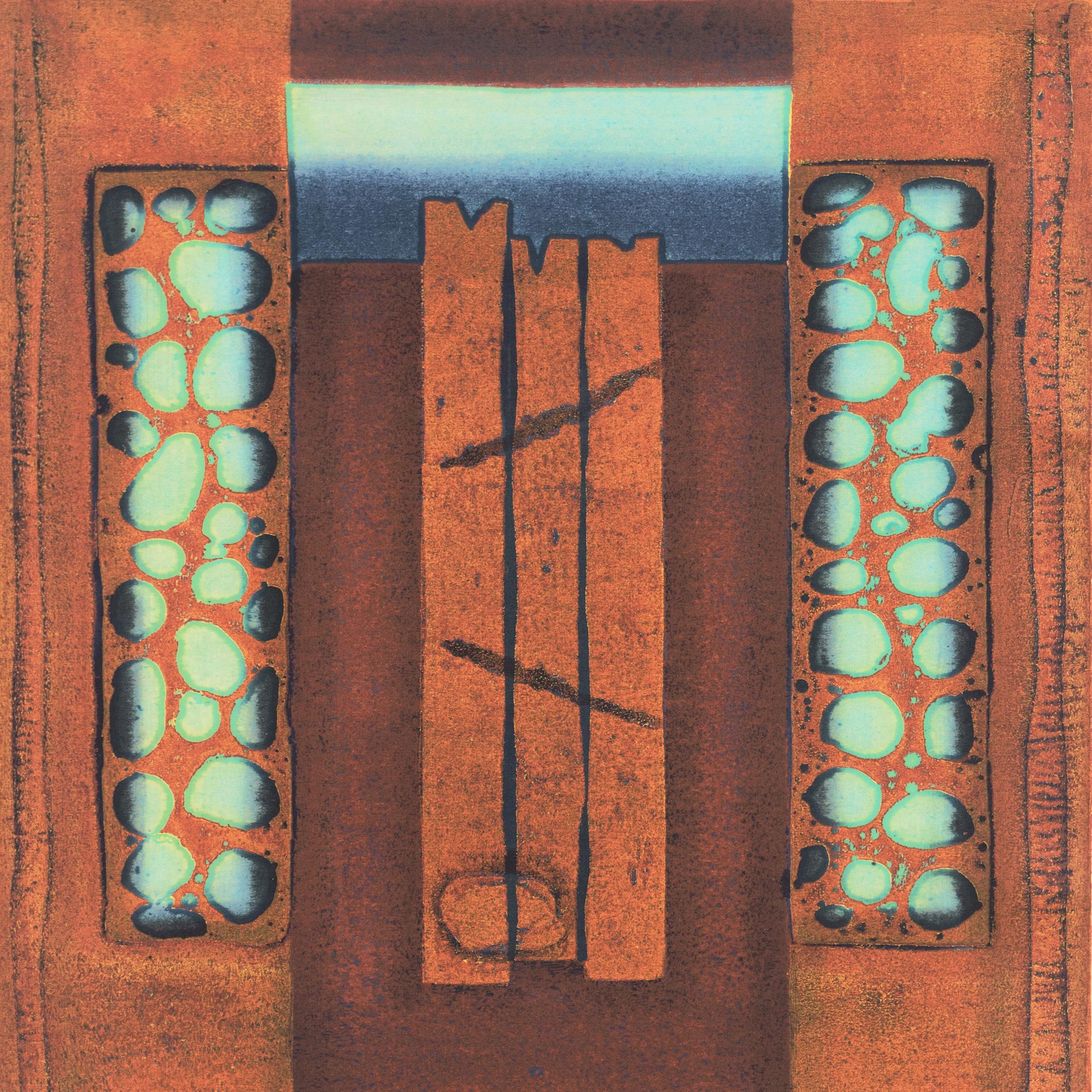 'Abstract in Turquoise and Copper', Sosaku-Hanga, NMAO, Tokyo, LACMA, Benezit For Sale 1