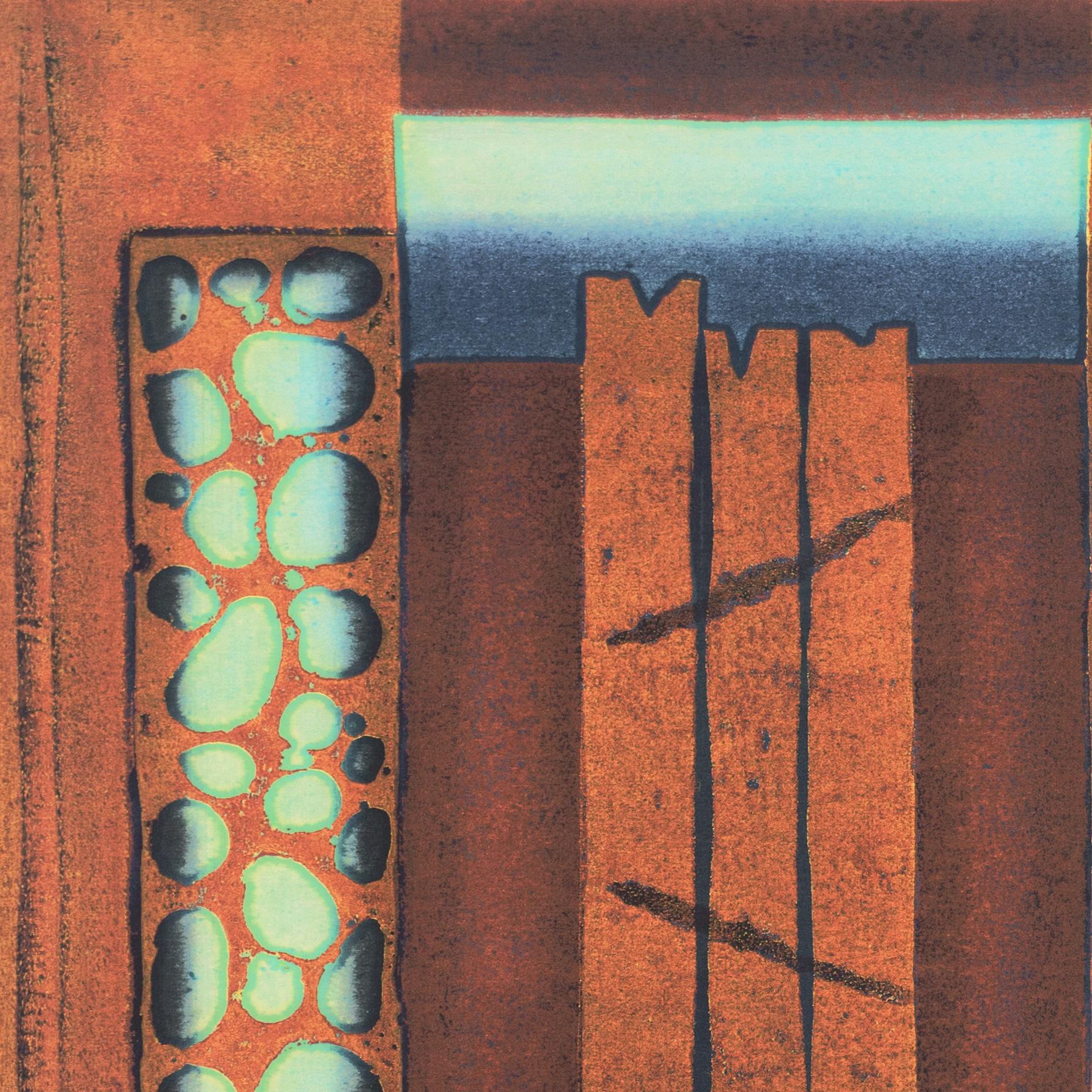 'Abstract in Turquoise and Copper', Sosaku-Hanga, NMAO, Tokyo, LACMA, Benezit For Sale 4