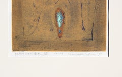 Impression sur bois abstraite neutre et colorée ocre et turquoise jaune 16/50 « Yellow Wall »